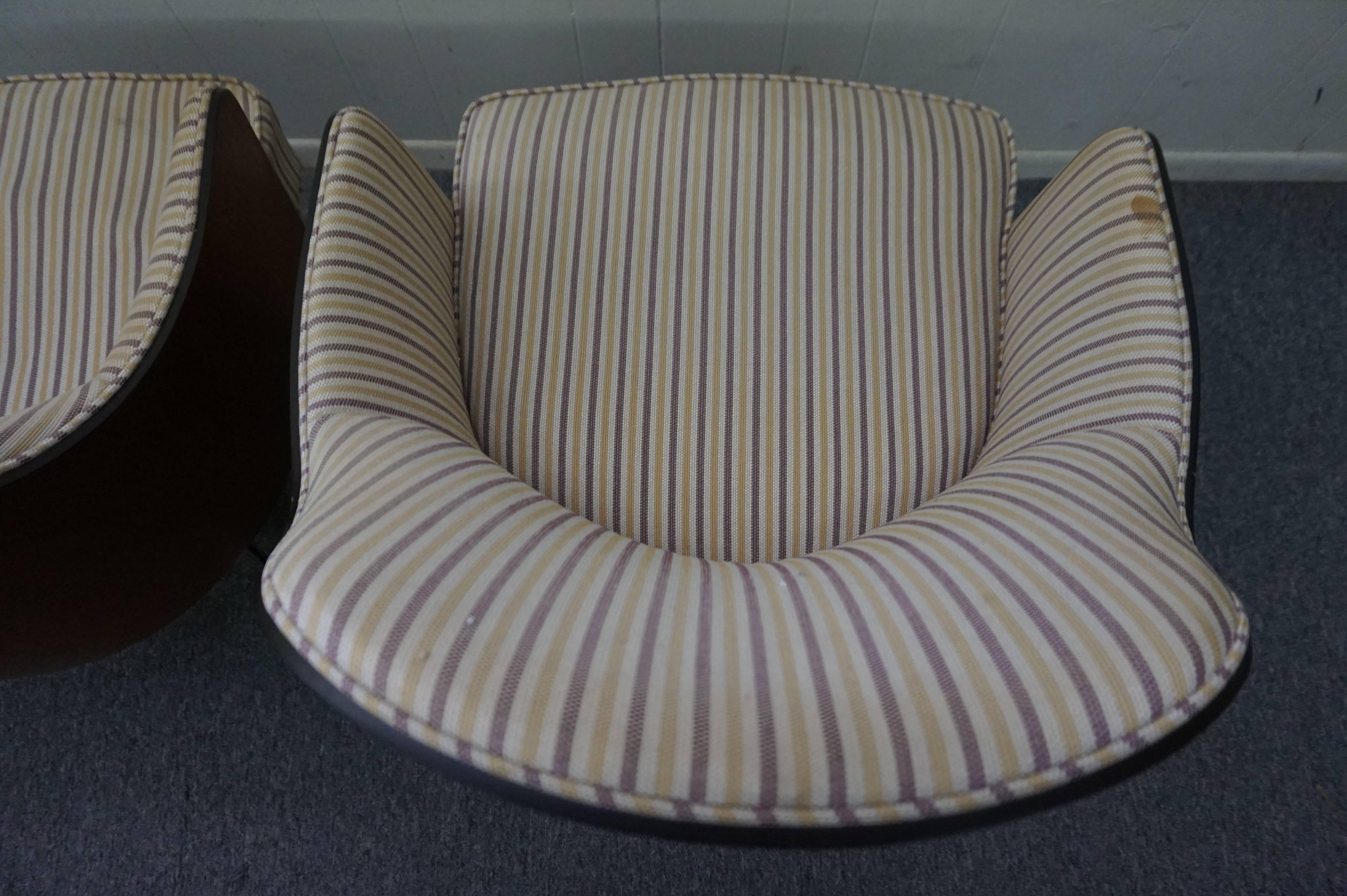 American Four Milo Baughman Style Teak Back Swivel Dining Chairs, Mid-Century Modern