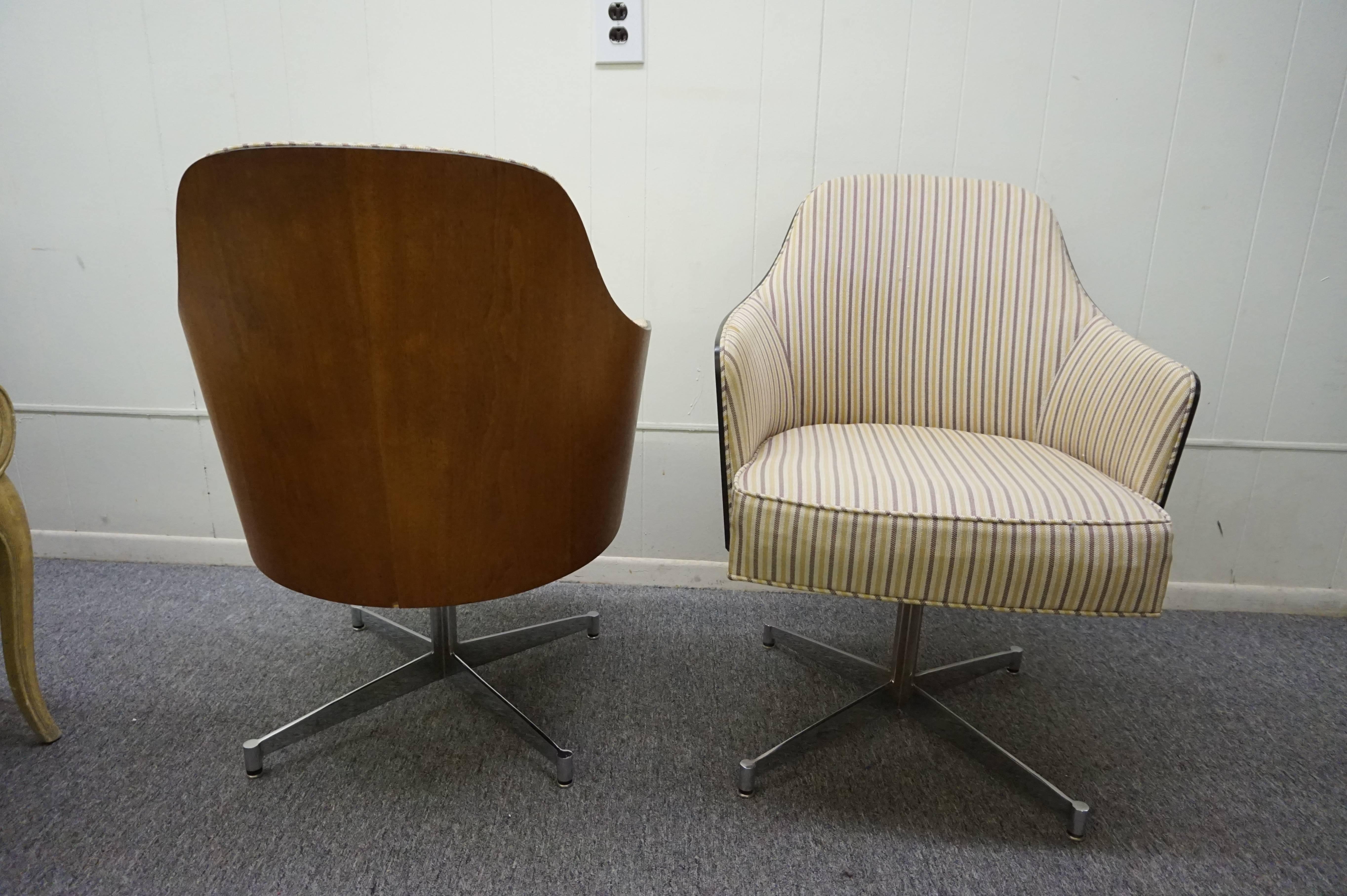 Four Milo Baughman Style Teak Back Swivel Dining Chairs, Mid-Century Modern 1