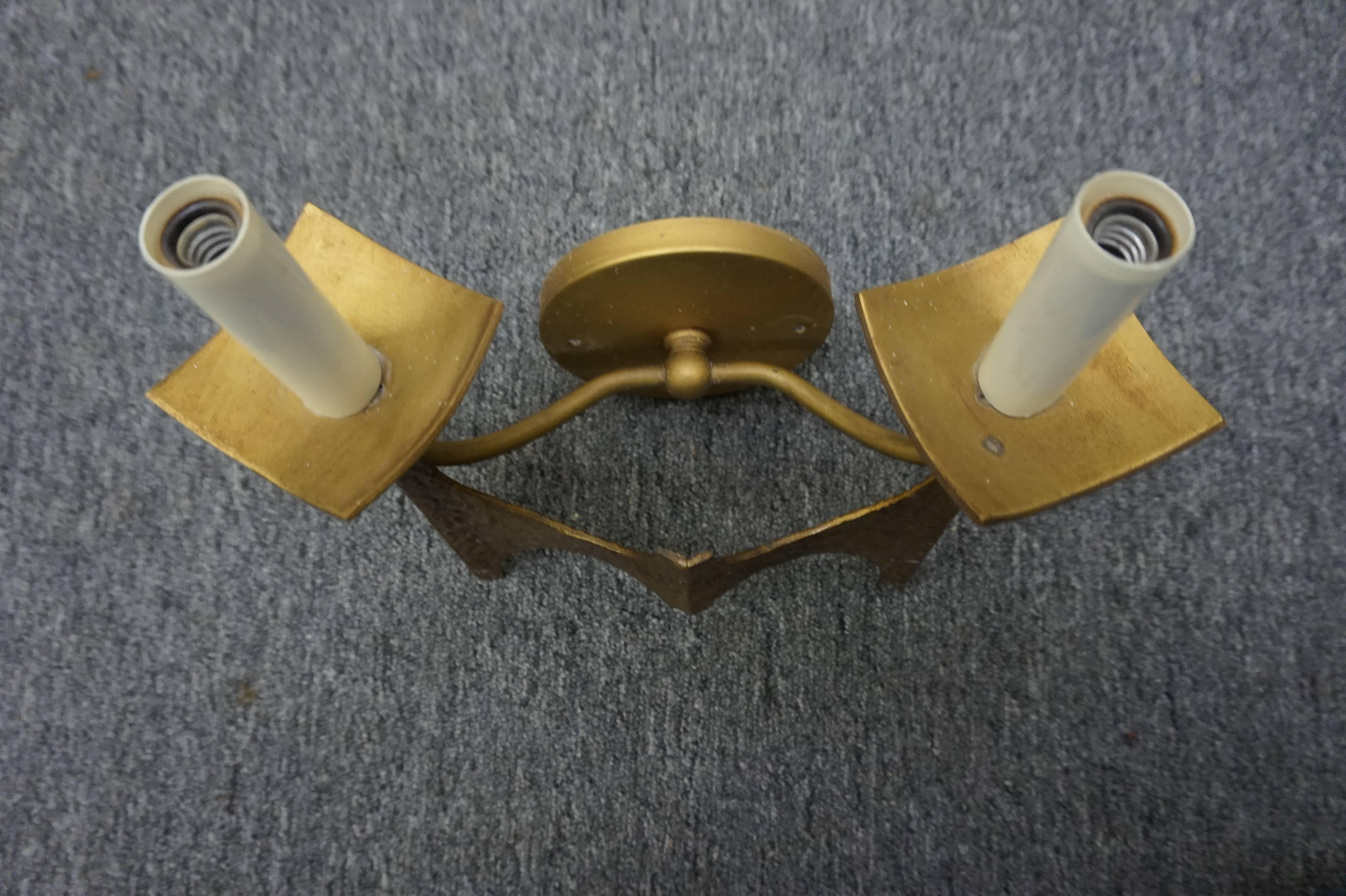 Plated Pair of Brutalist Brass Sconces by Moe Bridges, Mid-Century Modern For Sale
