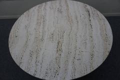 Lovely Mid-Century Modern Round Travertine Top Coffee Table