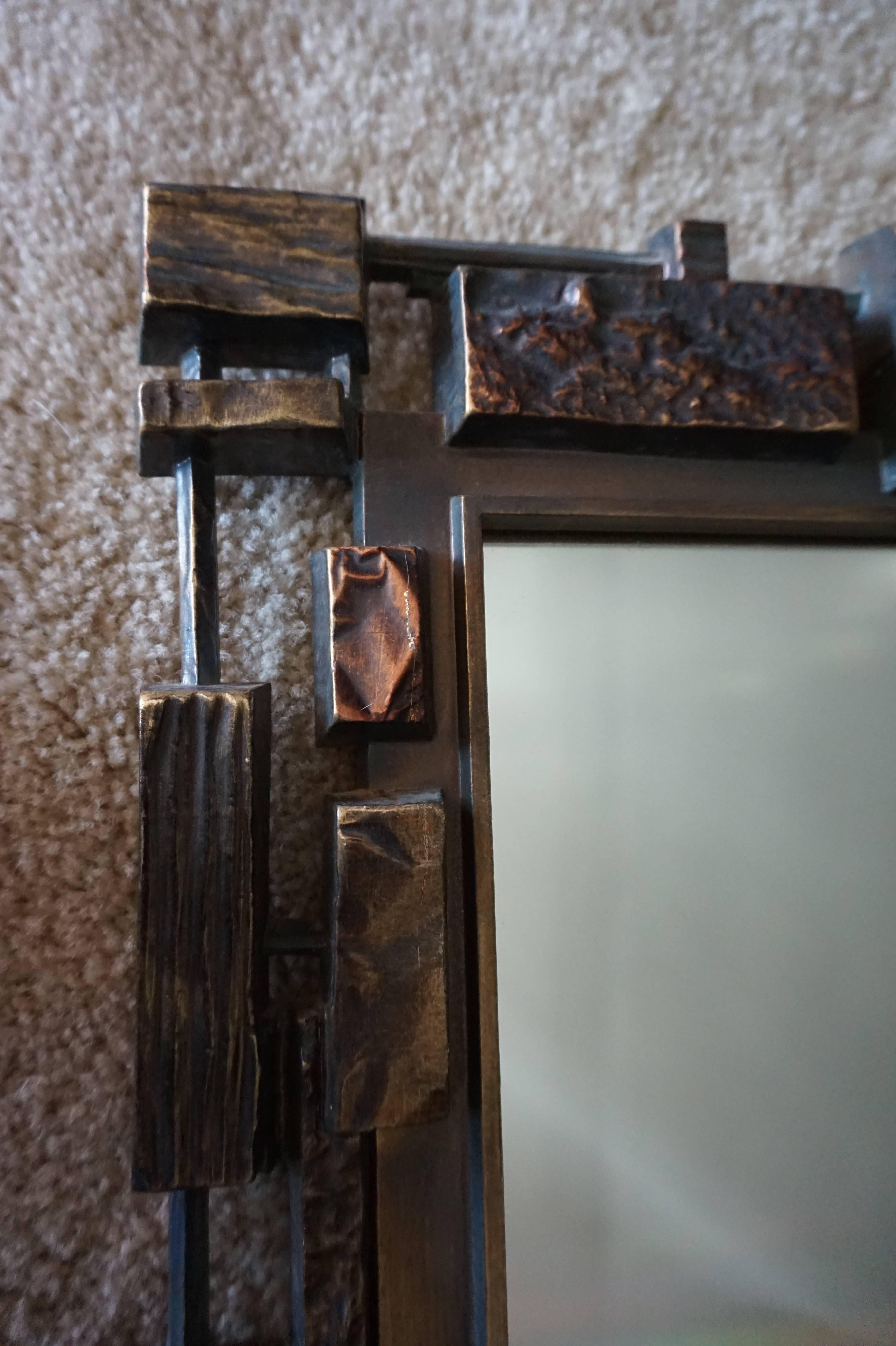 American Mid-Century Modernist 'Syroco' Brutalist Mirror with Shelf