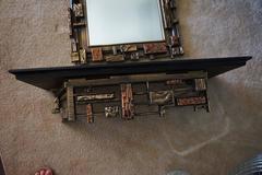 Mid-Century Modernist 'Syroco' Brutalist Mirror with Shelf