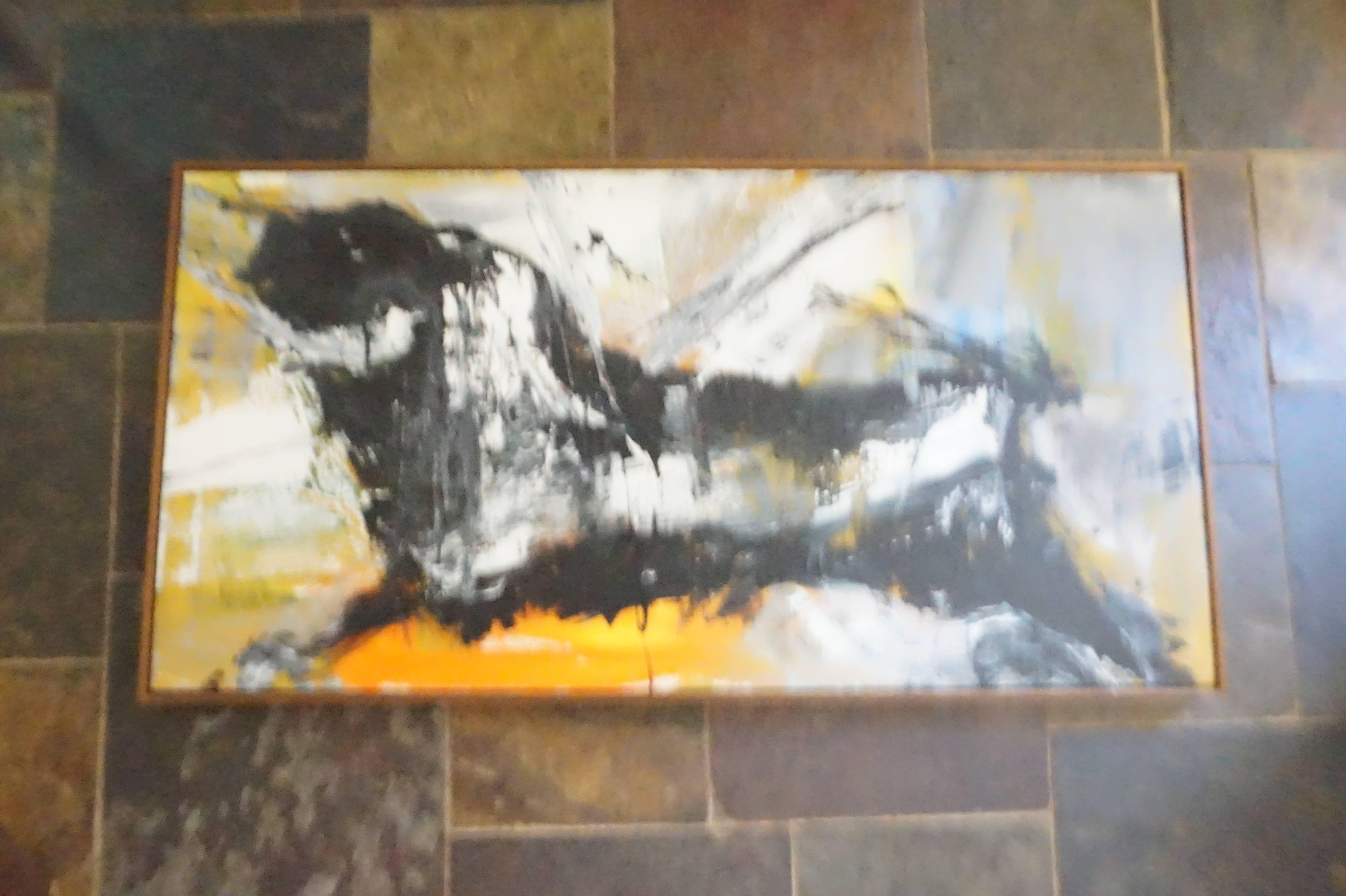 Exciting Gino Hollander Bull Toro Oil Painting Mid-Century Modern In Excellent Condition In Pemberton, NJ