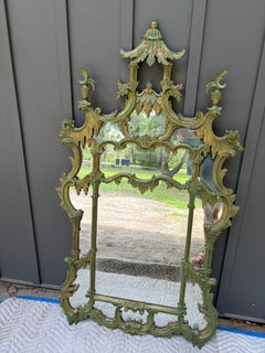 Amazing italian Chinoiserie Pagoda Wall Mirror Green Gilt Finish
