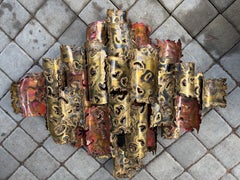 Brutalistische Wandskulptur „Silas Seandel Cathedral Torch Cut“ aus Messing und verschiedenen Metallen