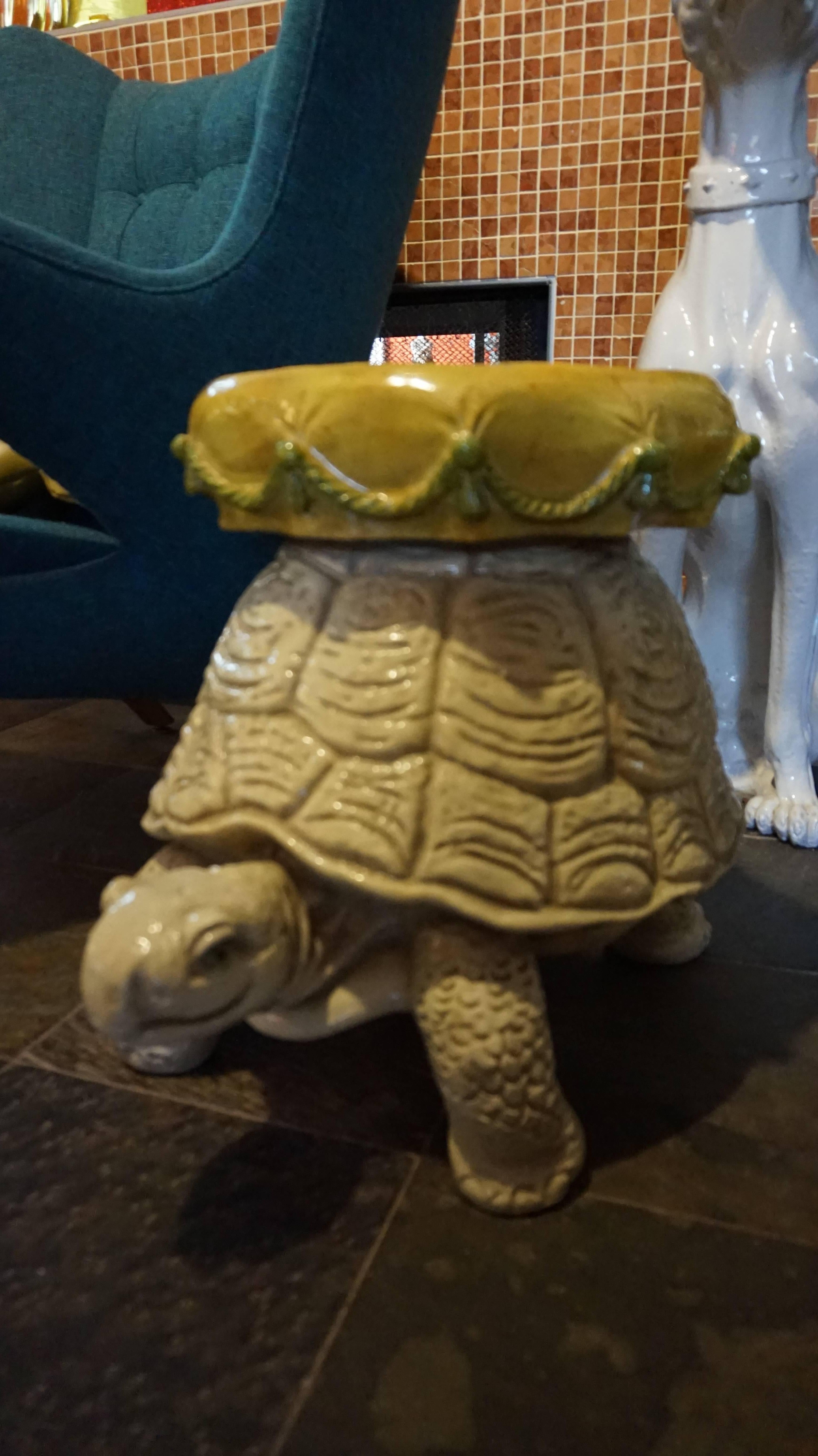 Late 20th Century Mid-Century Whimsical Terra Cotta Style Turtle Form Garden Stool Bench