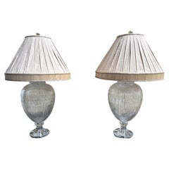 Monumental Pair XL Italian Crystal Lamp Mid Century Modern