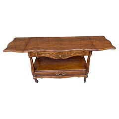 Vintage French Provincial Style "White Fine Furniture" Drop Leaf Rolling Buffet