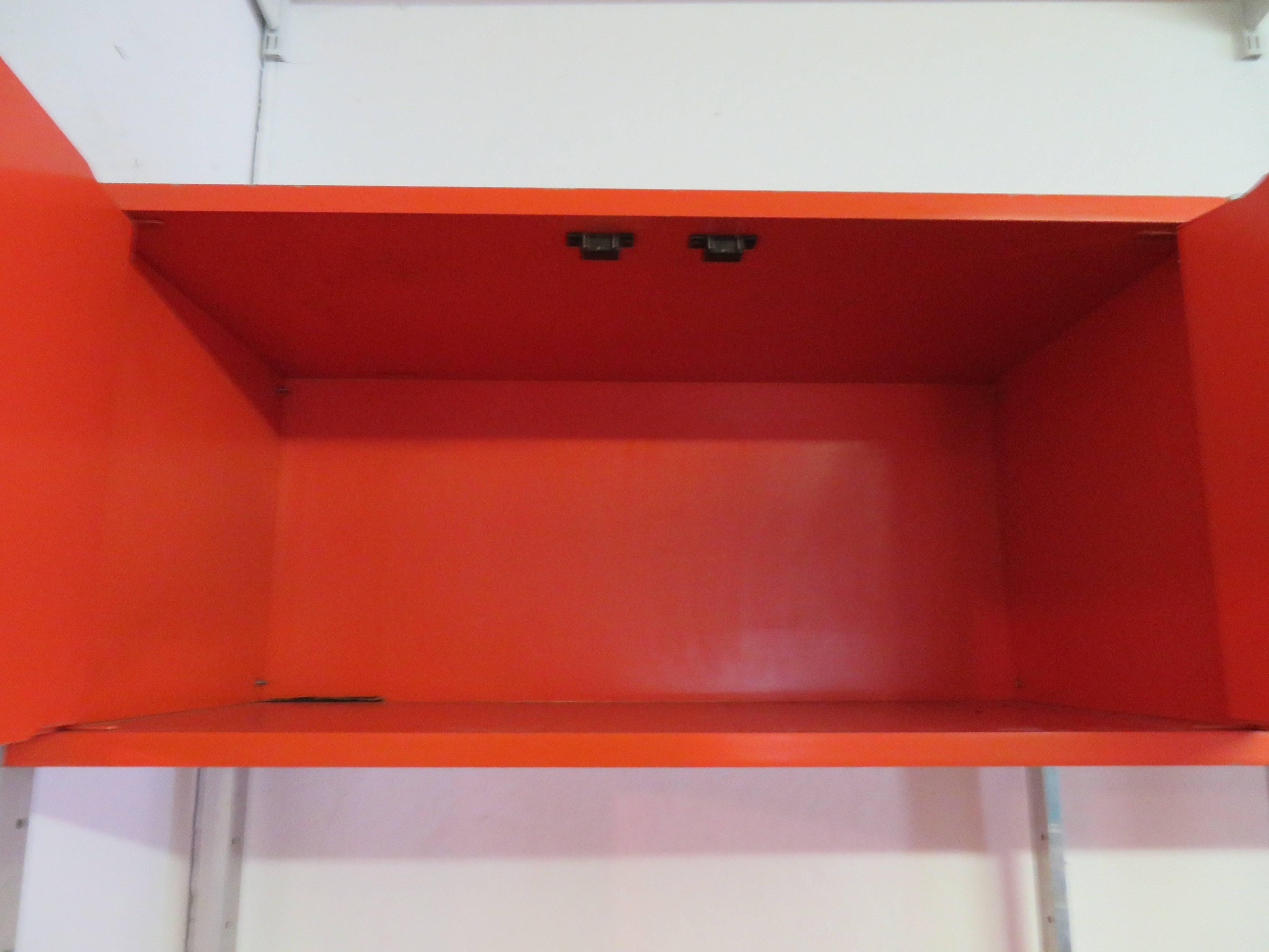 Aluminum Rare Orange Three-Bay Wall Unit by Founders in Baughman Style Mid-Century Modern