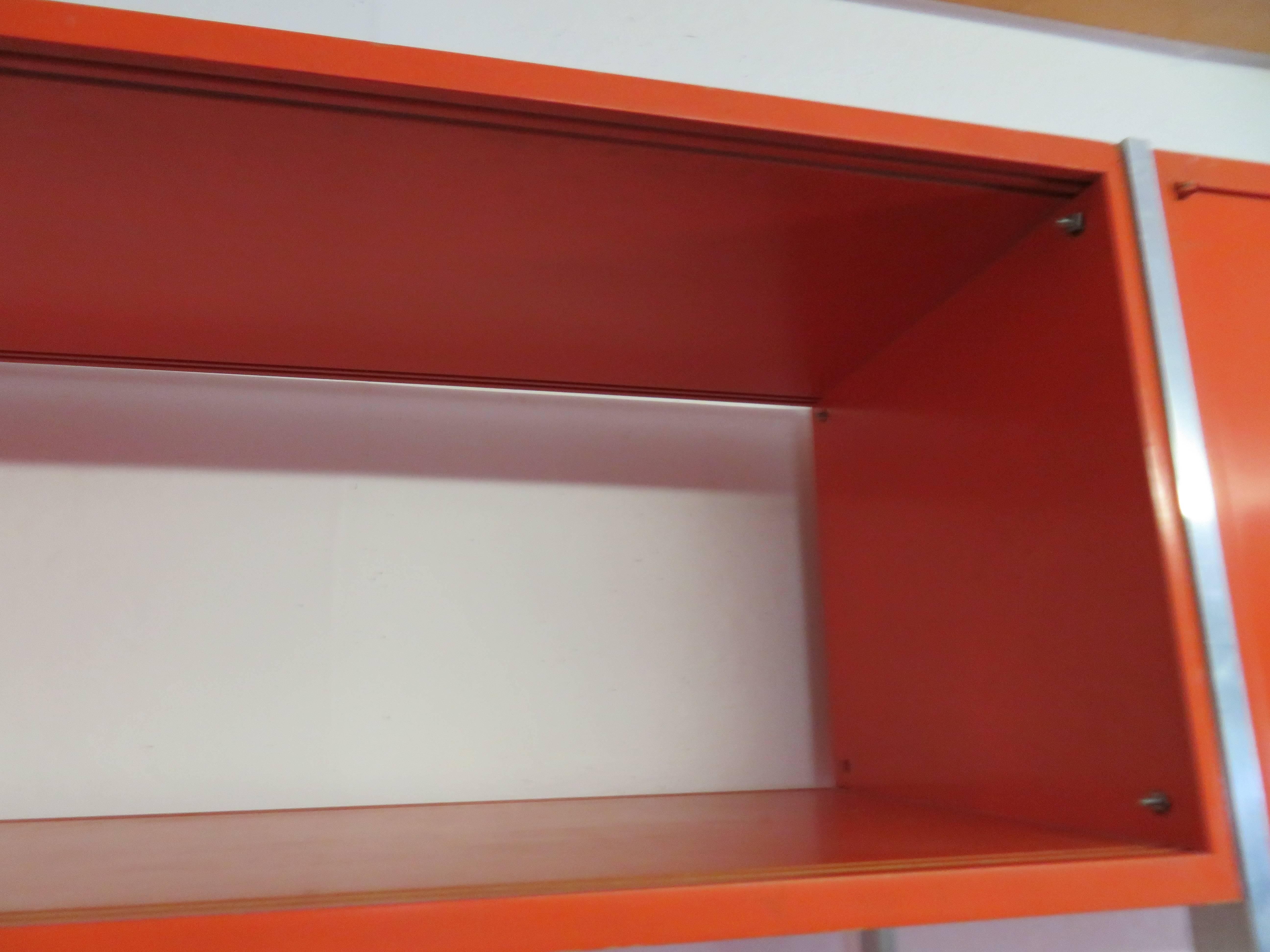 Rare Orange Three-Bay Wall Unit by Founders in Baughman Style Mid-Century Modern 1