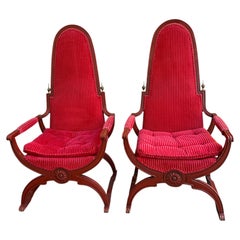 Exciting Pair Hollywood Regency Tall Back Lounge Chair Dorothy Draper style.