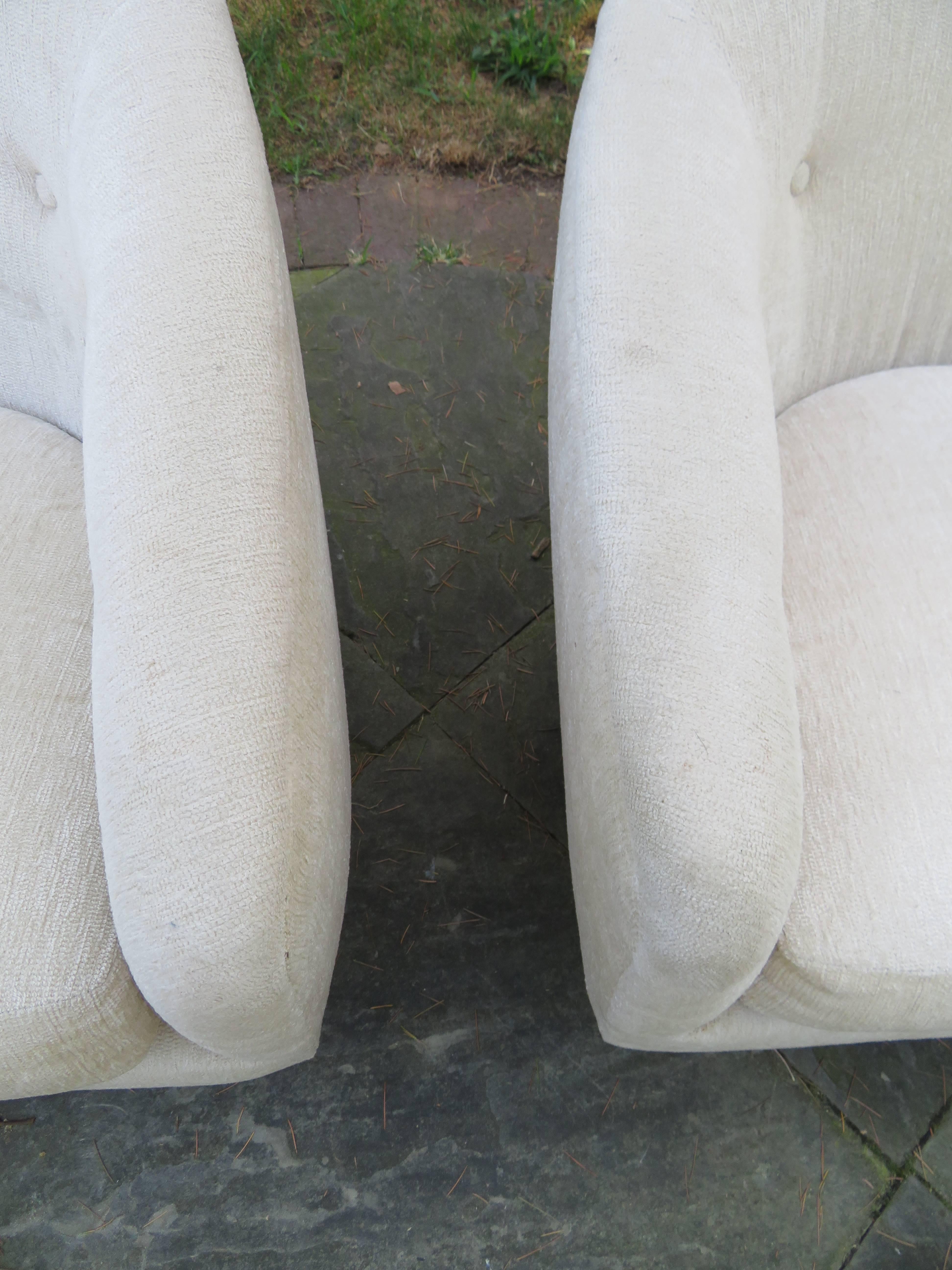 Fantastic Pair of Milo Baughman Tall Swivel Base Barrel Back Lounge Chairs 1