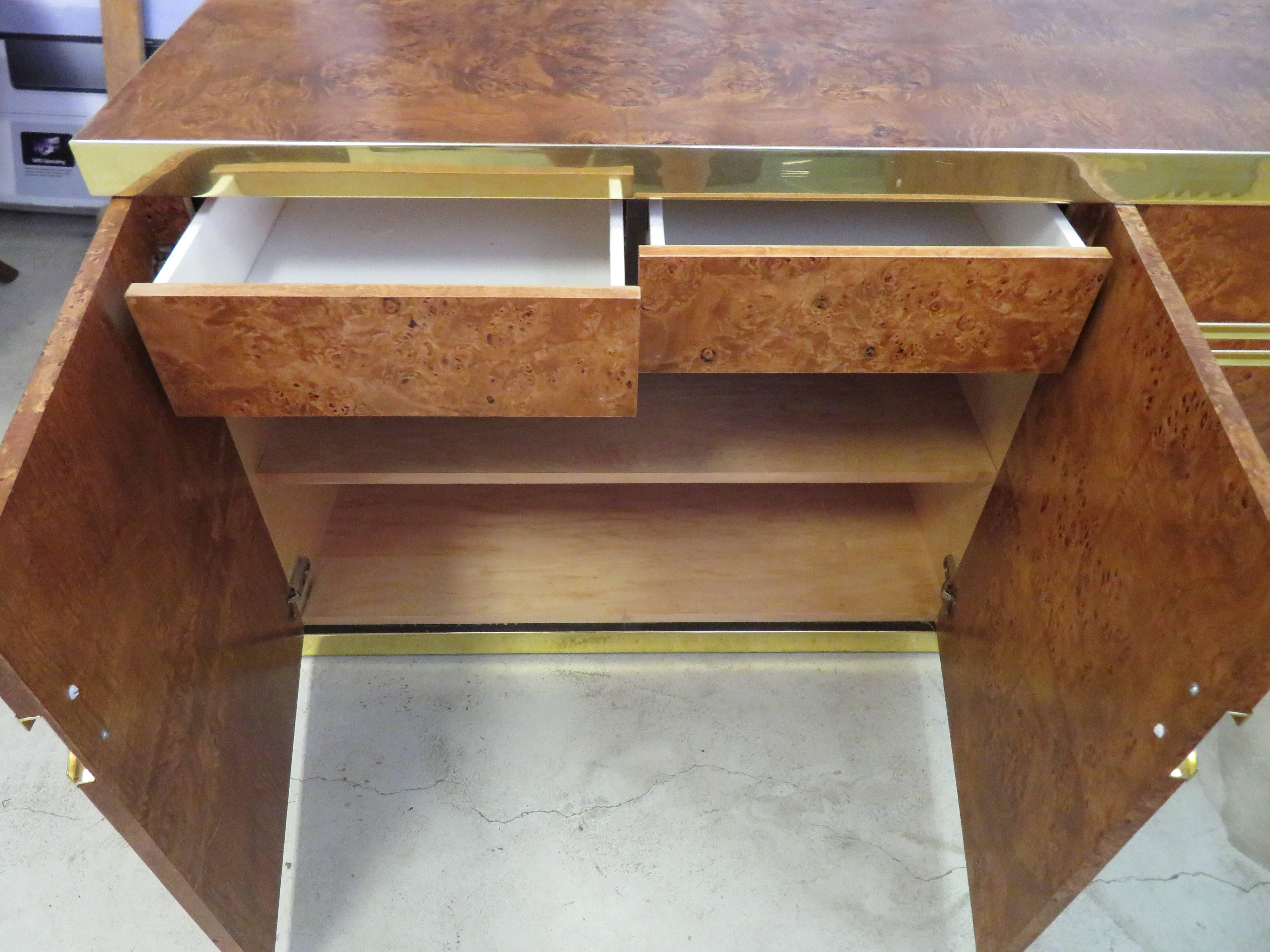 Stunning Pierre Cardin Signed Burled and Brass Credenza Mid-Century Modern 2