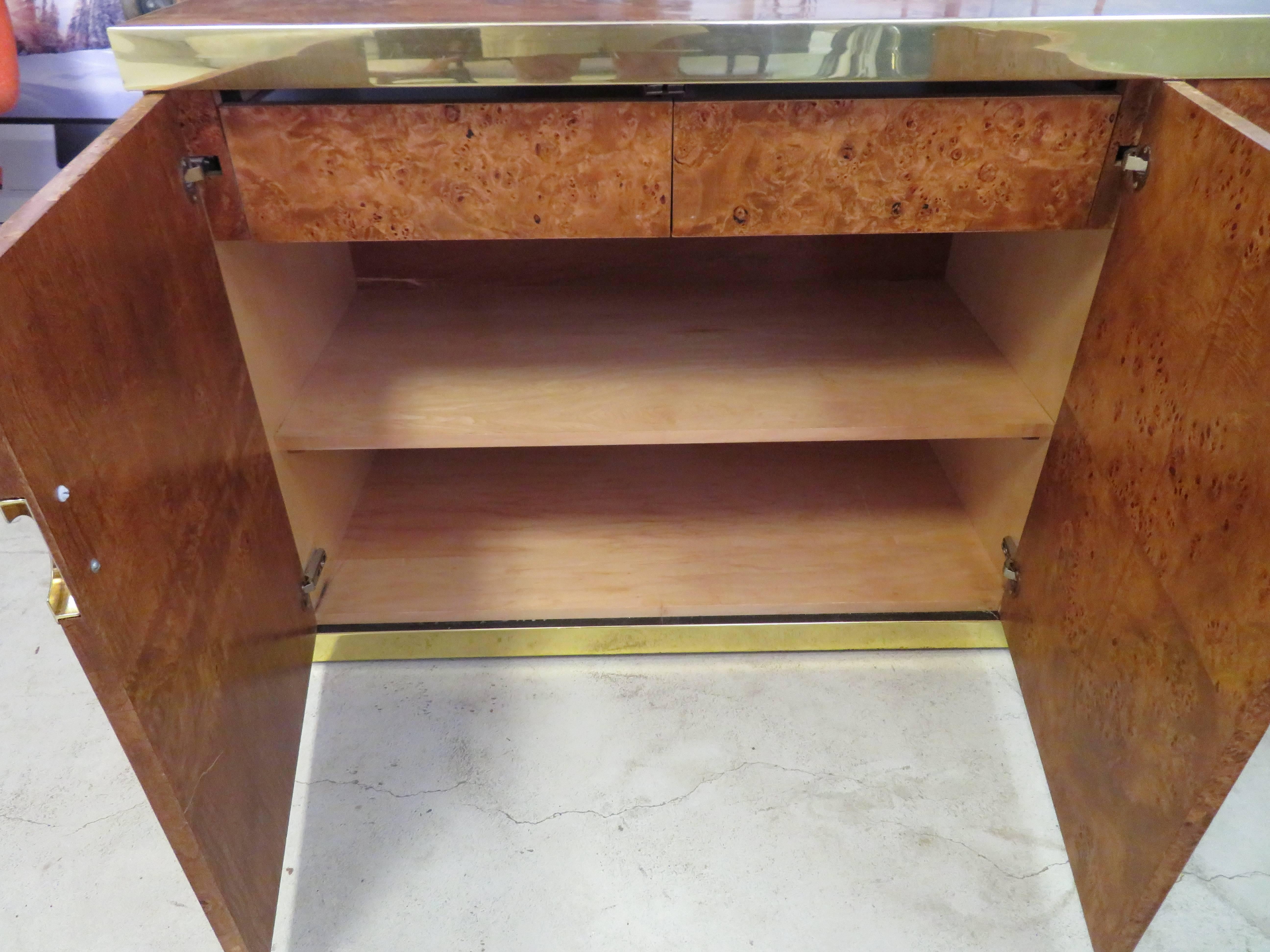 Stunning Pierre Cardin Signed Burled and Brass Credenza Mid-Century Modern 3
