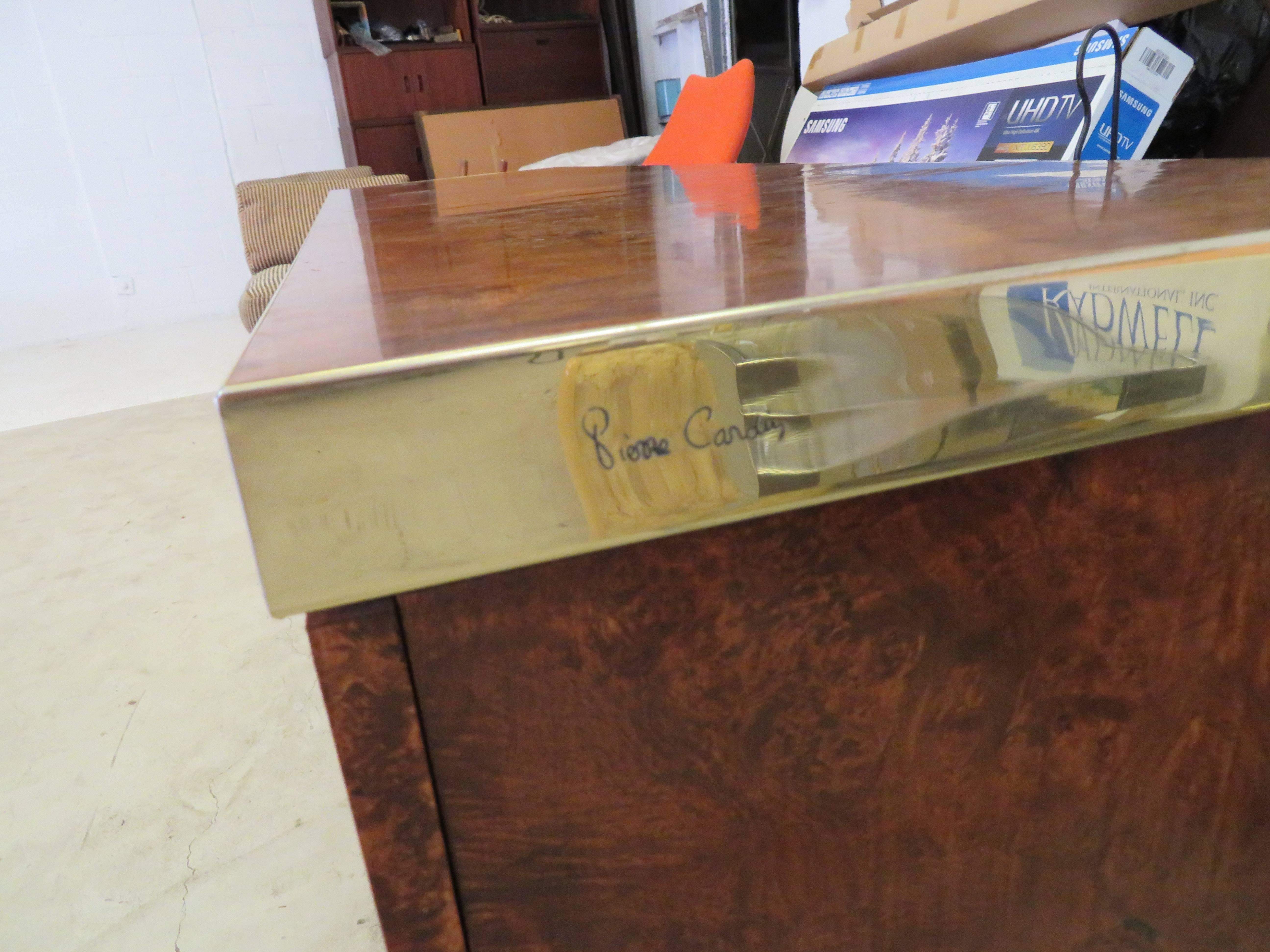 Stunning Pierre Cardin Signed Burled and Brass Credenza Mid-Century Modern 5