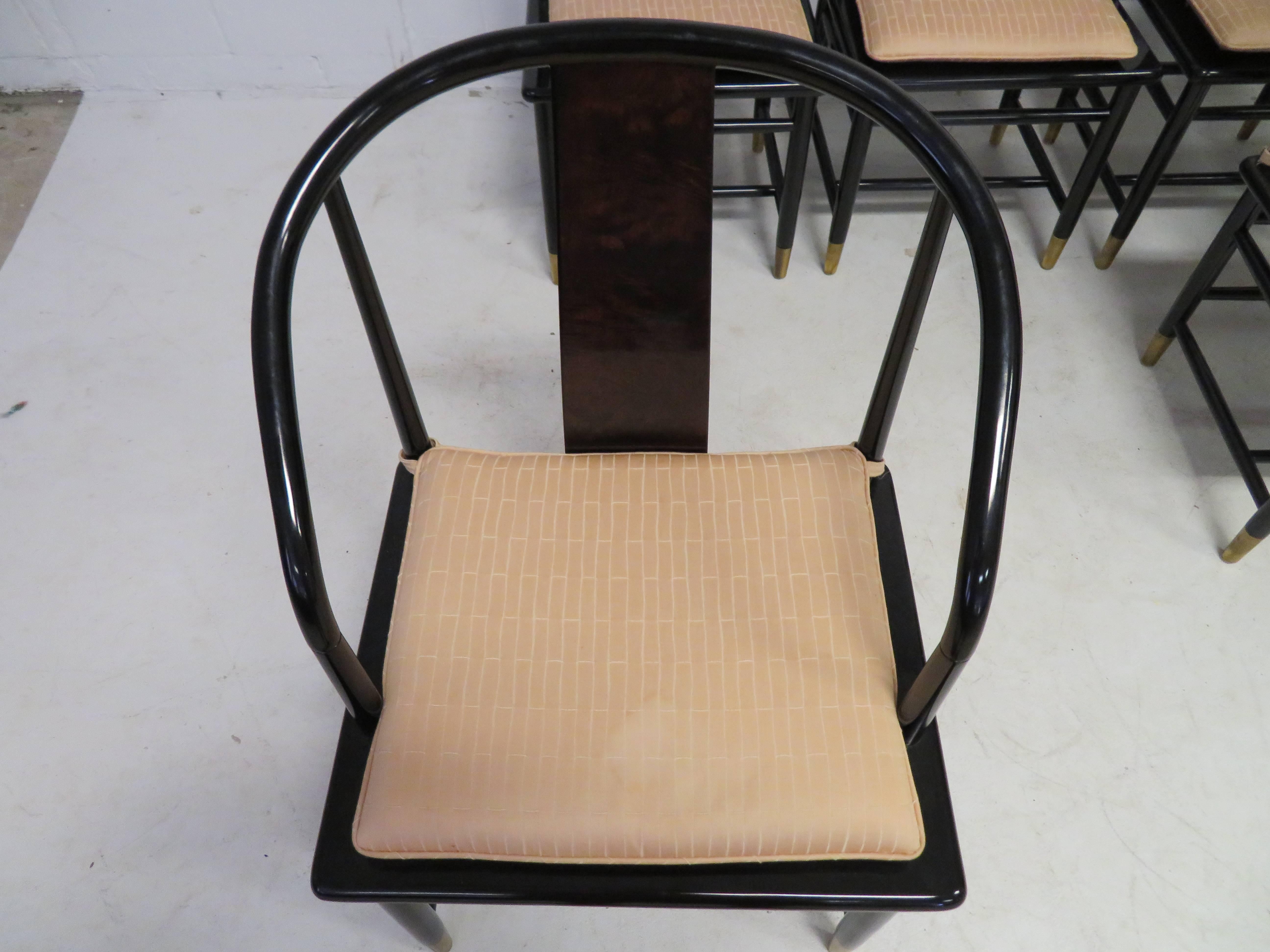 Late 20th Century Fabulous Set of Six Scene Three Asian Style Lacquered Dining Chairs Henredon