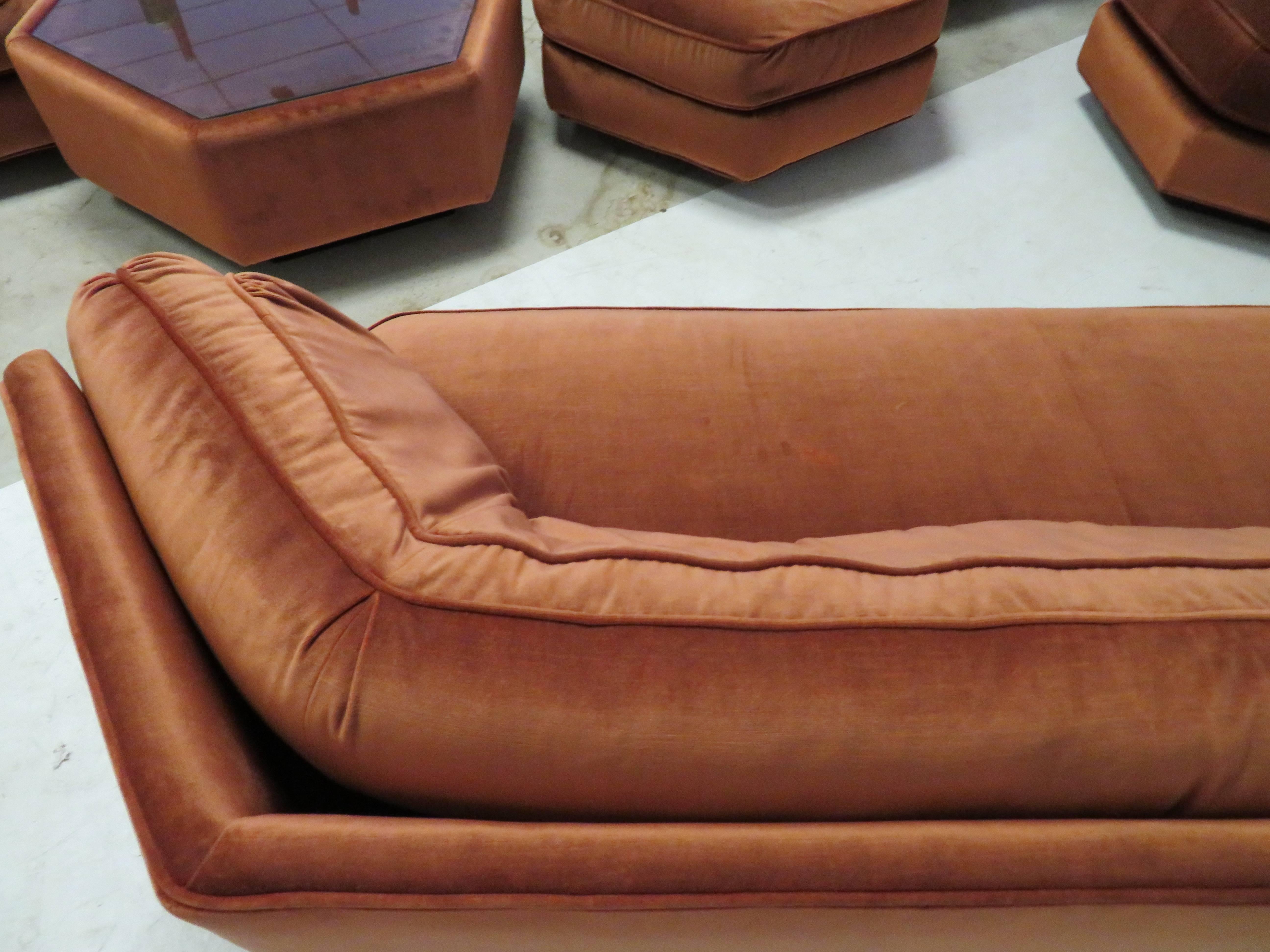 Mid-Century Modern Spectacular Milo Baughman Style Octagon Sofa Sectional Four Chairs Two Ottomans