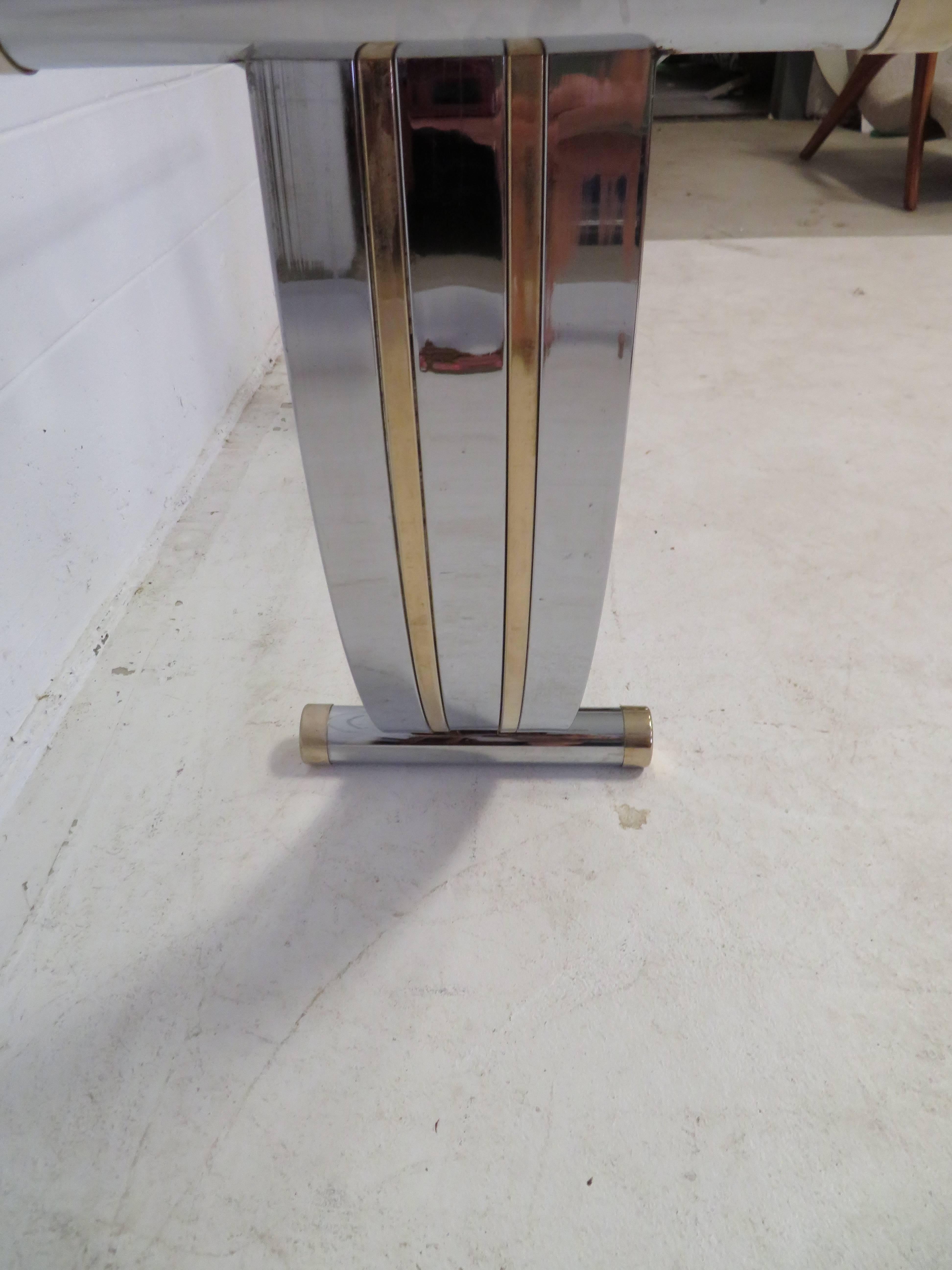 Late 20th Century Lovely Romeo Rega Brass Chrome U-Shaped Console Table, Mid-Century Modern For Sale