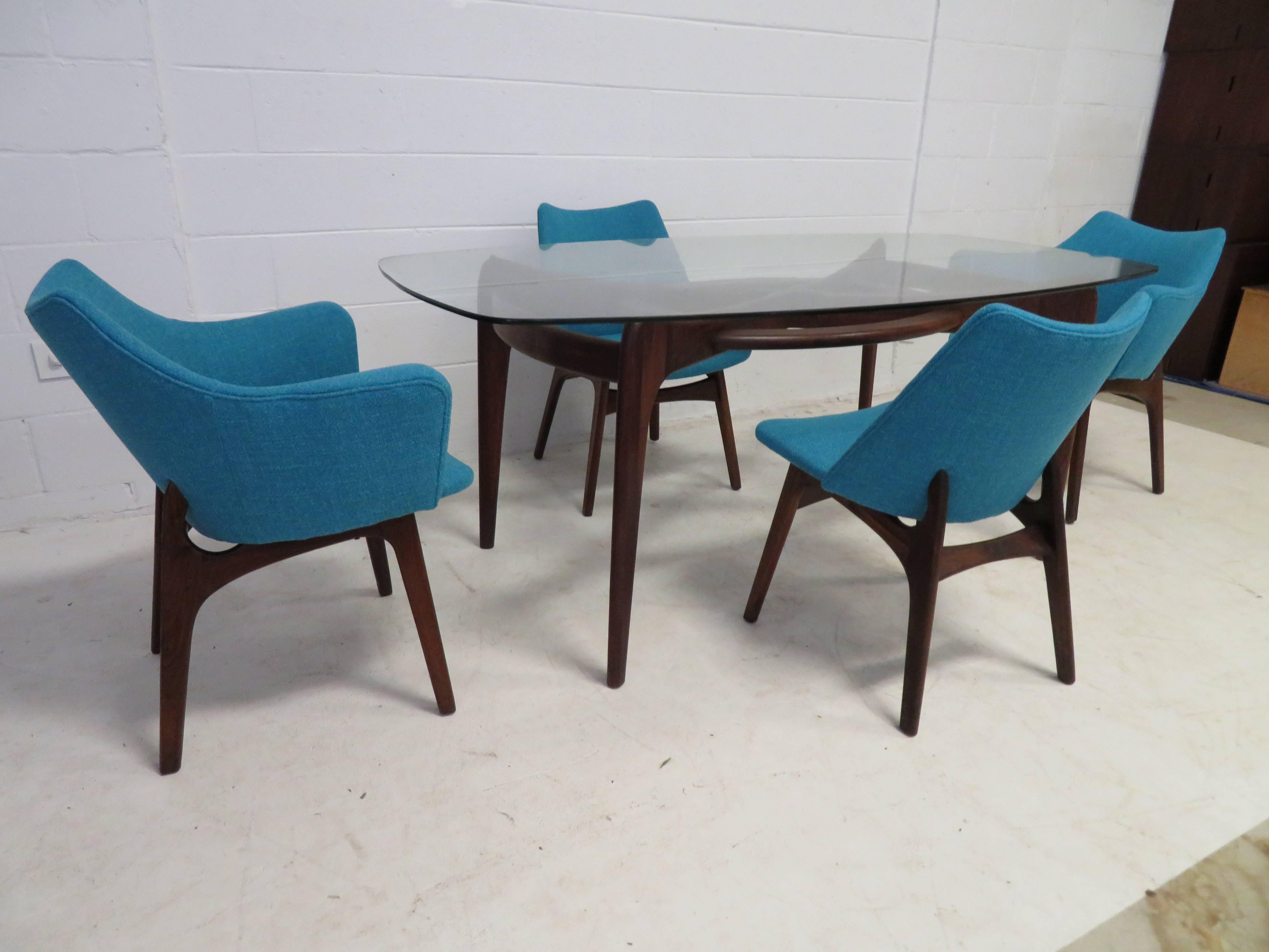 Upholstery Set of Four Adrian Pearsall Sculptural Walnut Dining Chairs For Sale