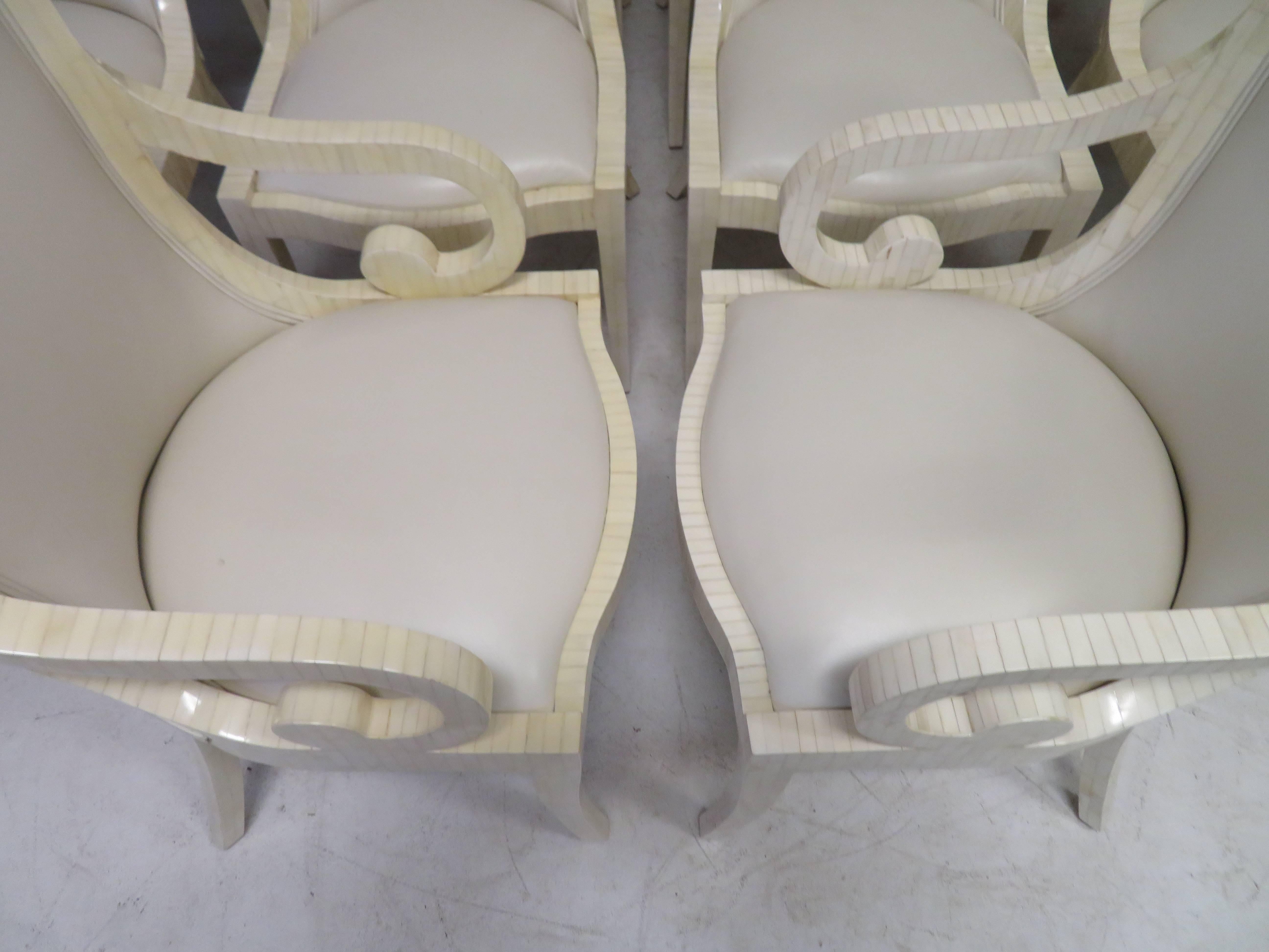Outstanding Set of Ten Enrique Garcel Bone Leather Dining Chairs Karl Springer For Sale 1