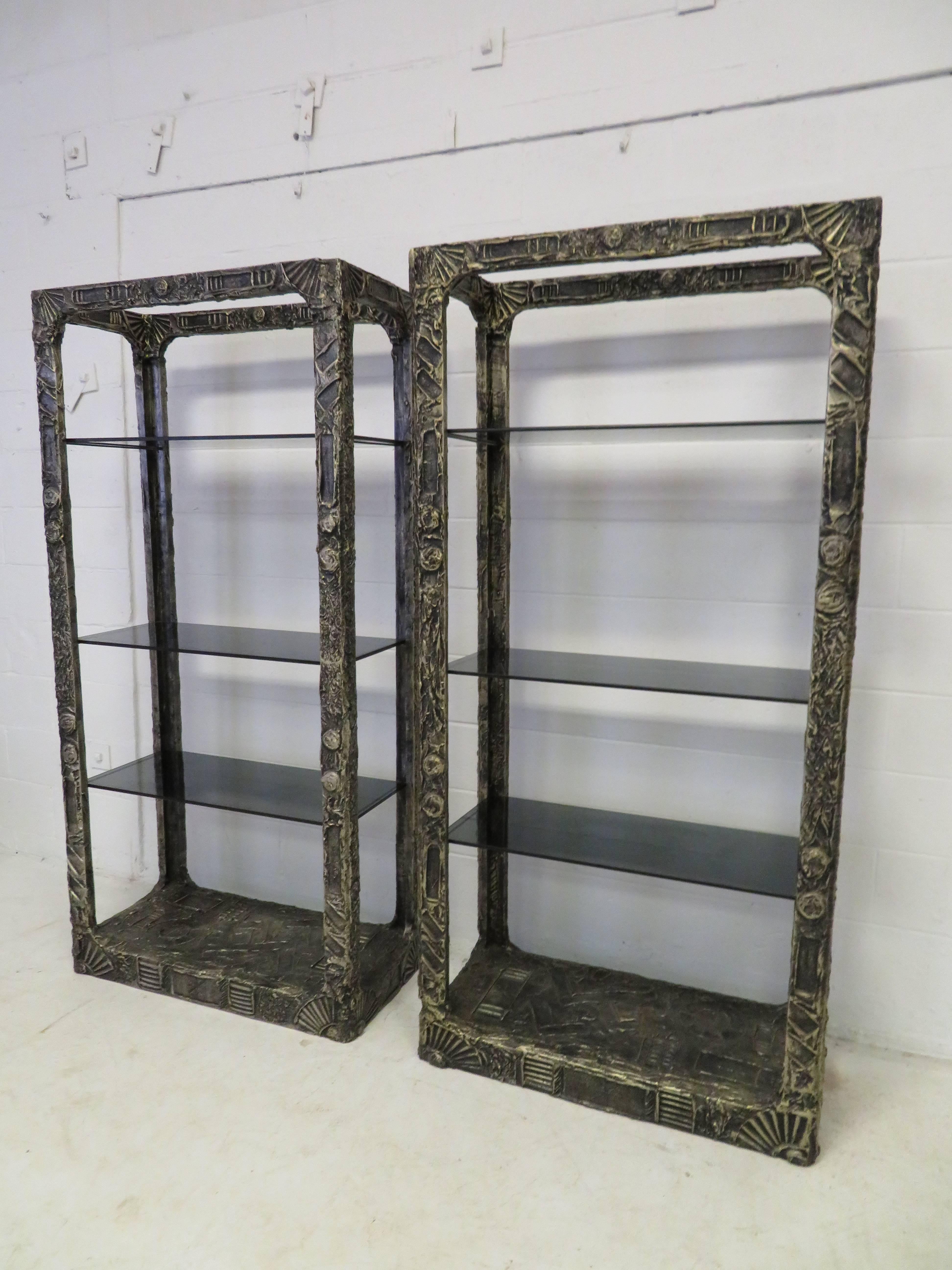Unusual and rare pair of Adrian Pearsall Brutalist etageres. Very hard to find one but to have a pair-oh my. Please see our huge selection of other pieces by Adrian Pearsall in our other 1stdibs offerings.