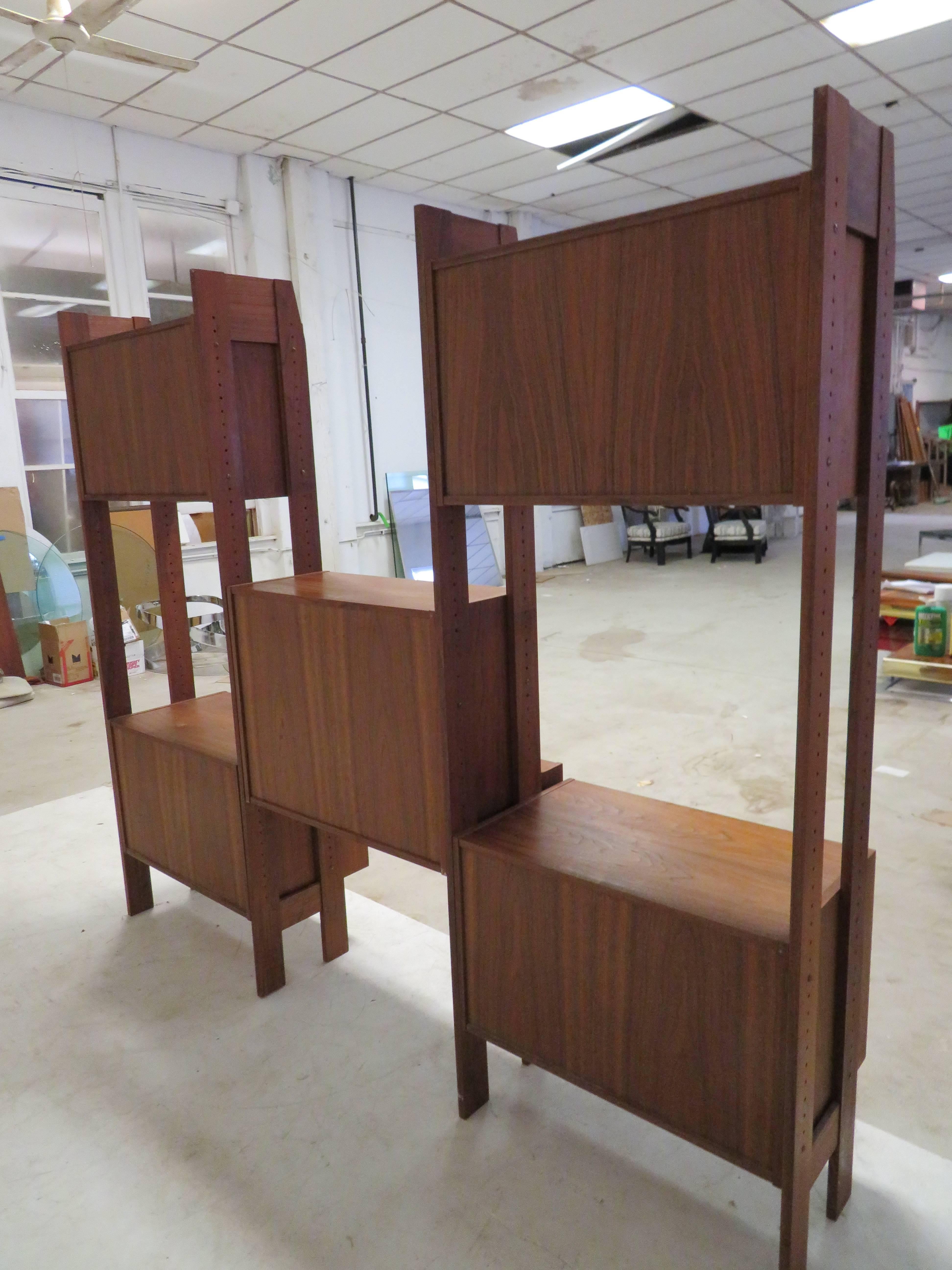 Wonderful Danish Modern Three-Bay Teak Wall Unit Mid-Century Two-Sided 1