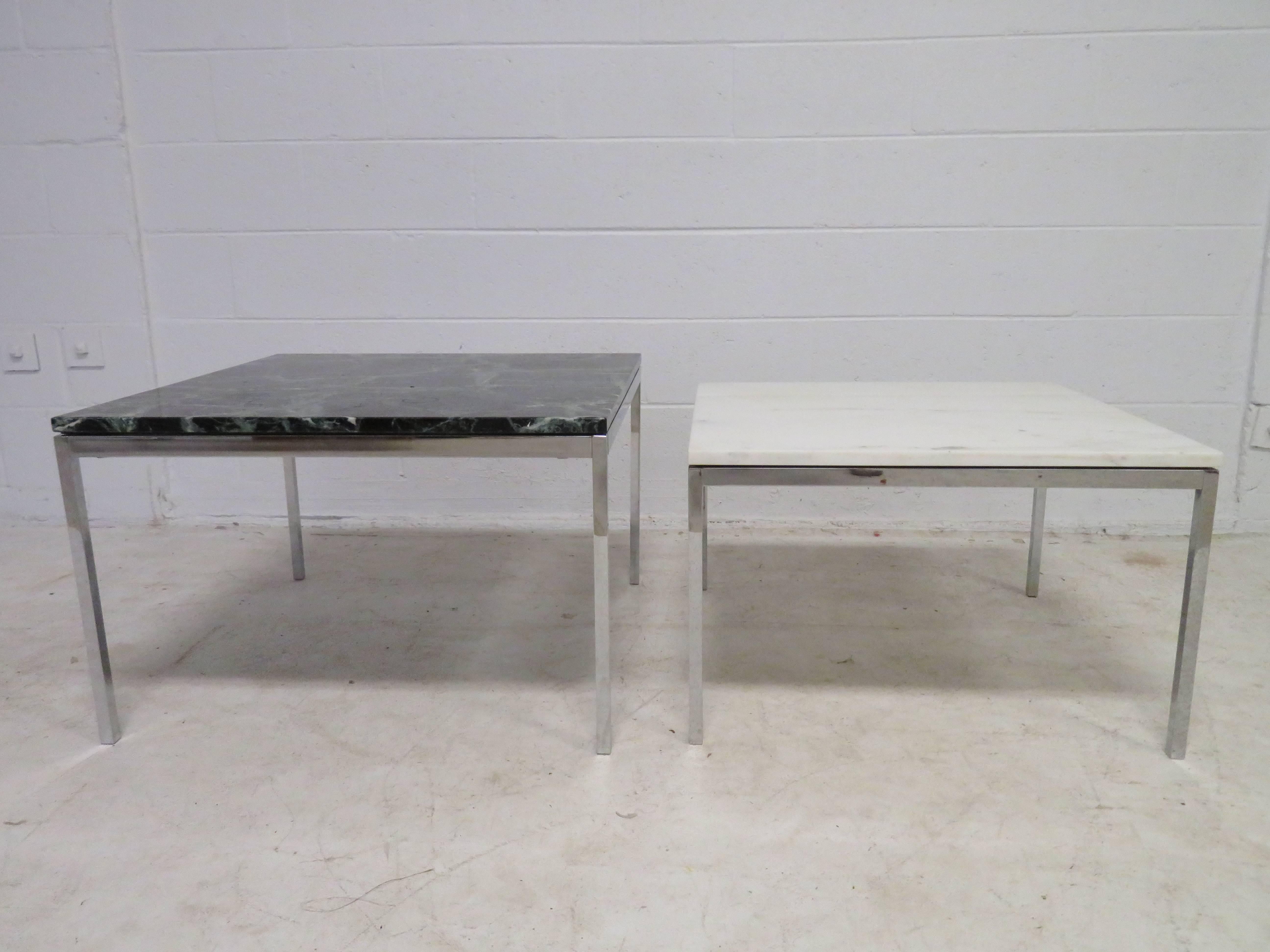 Lovely Pair Florence Knoll Chrome Marble Side End Tables Mid-Century Modern For Sale 2
