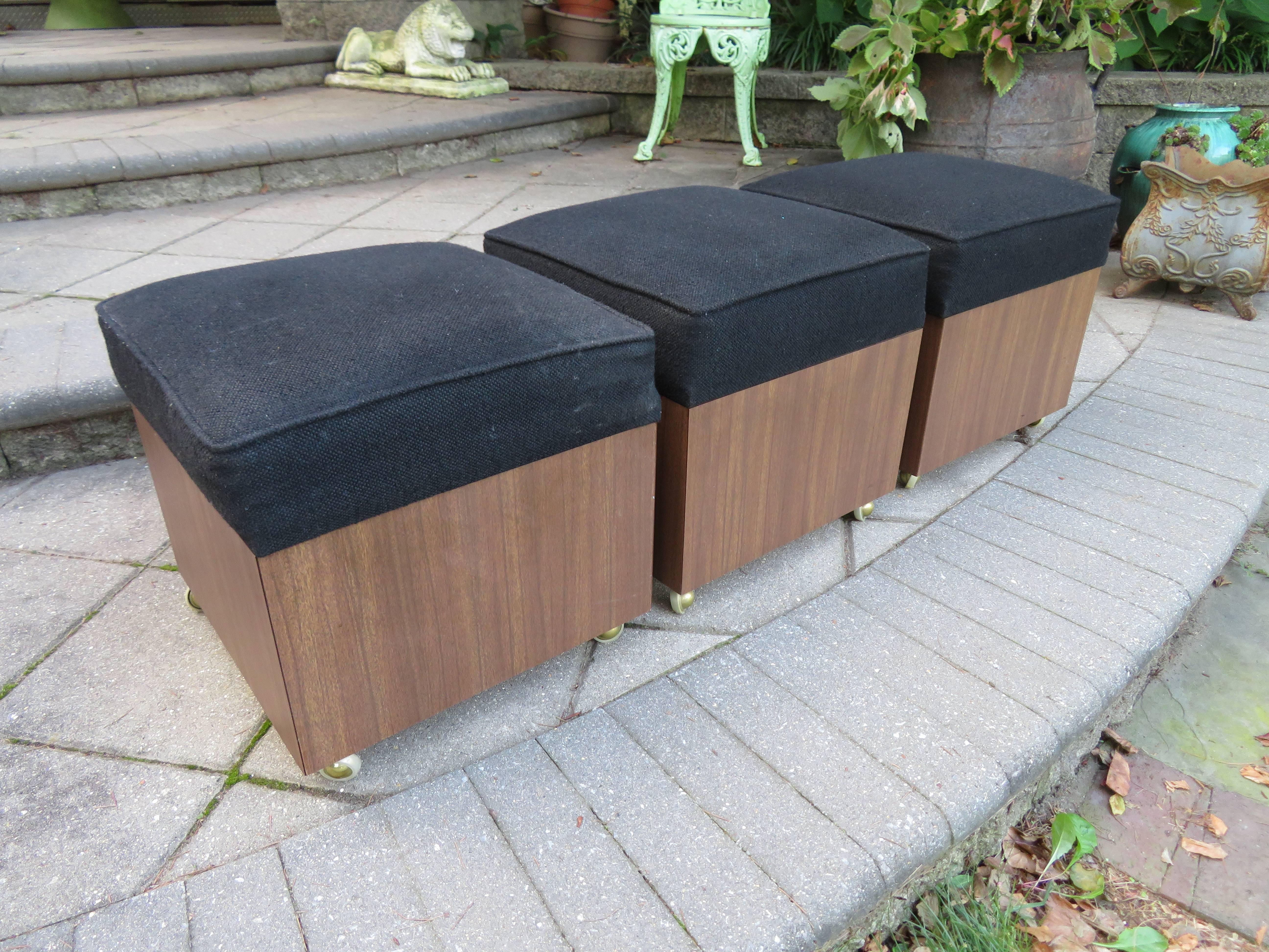 Mid-20th Century Lovely Set of Three Rolling Storage Cube Stools, Mid-Century Modern For Sale