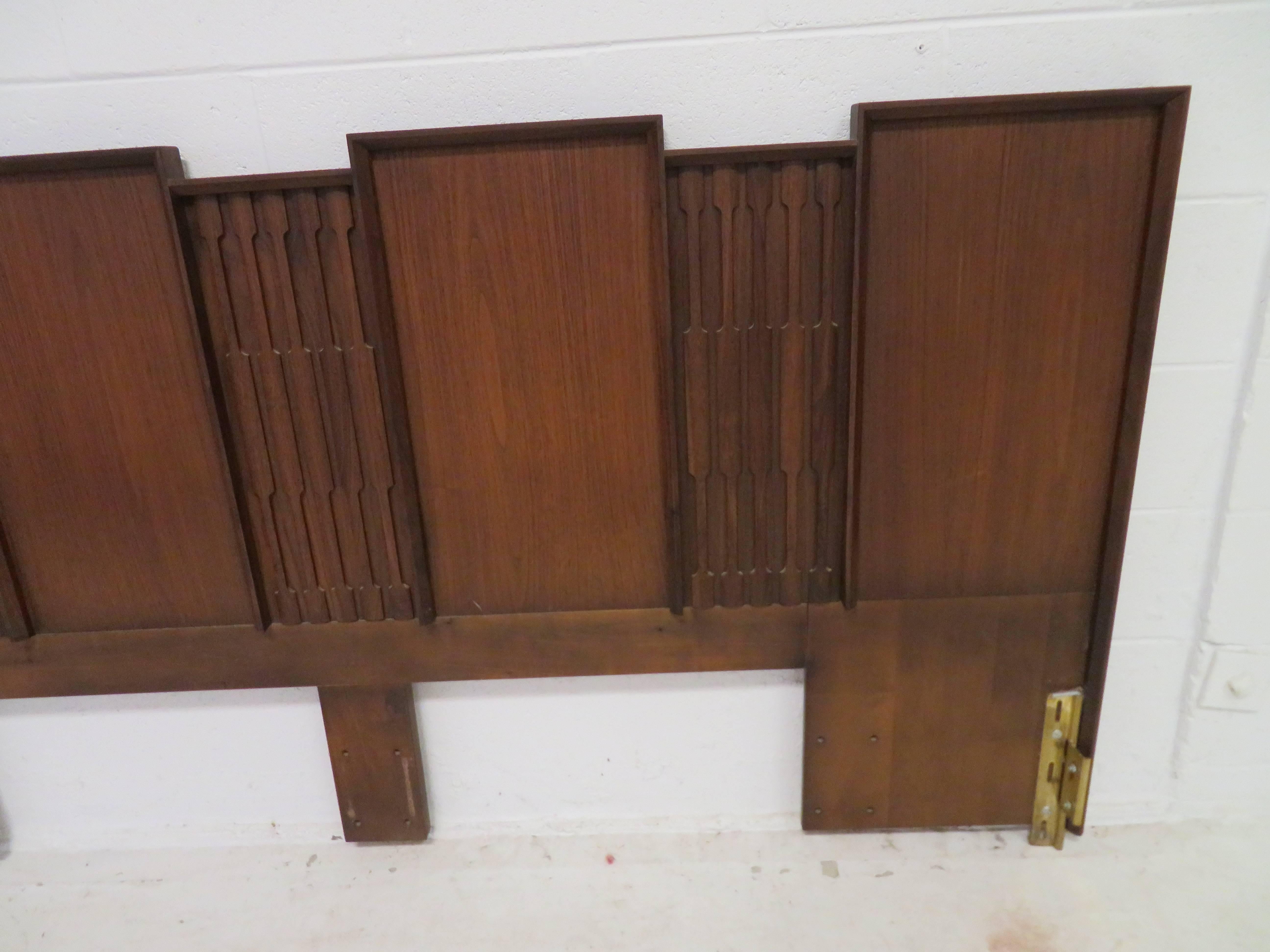 American Wonderful Sculptural Walnut Brutalist King-Size Headboard Mid-Century Modern