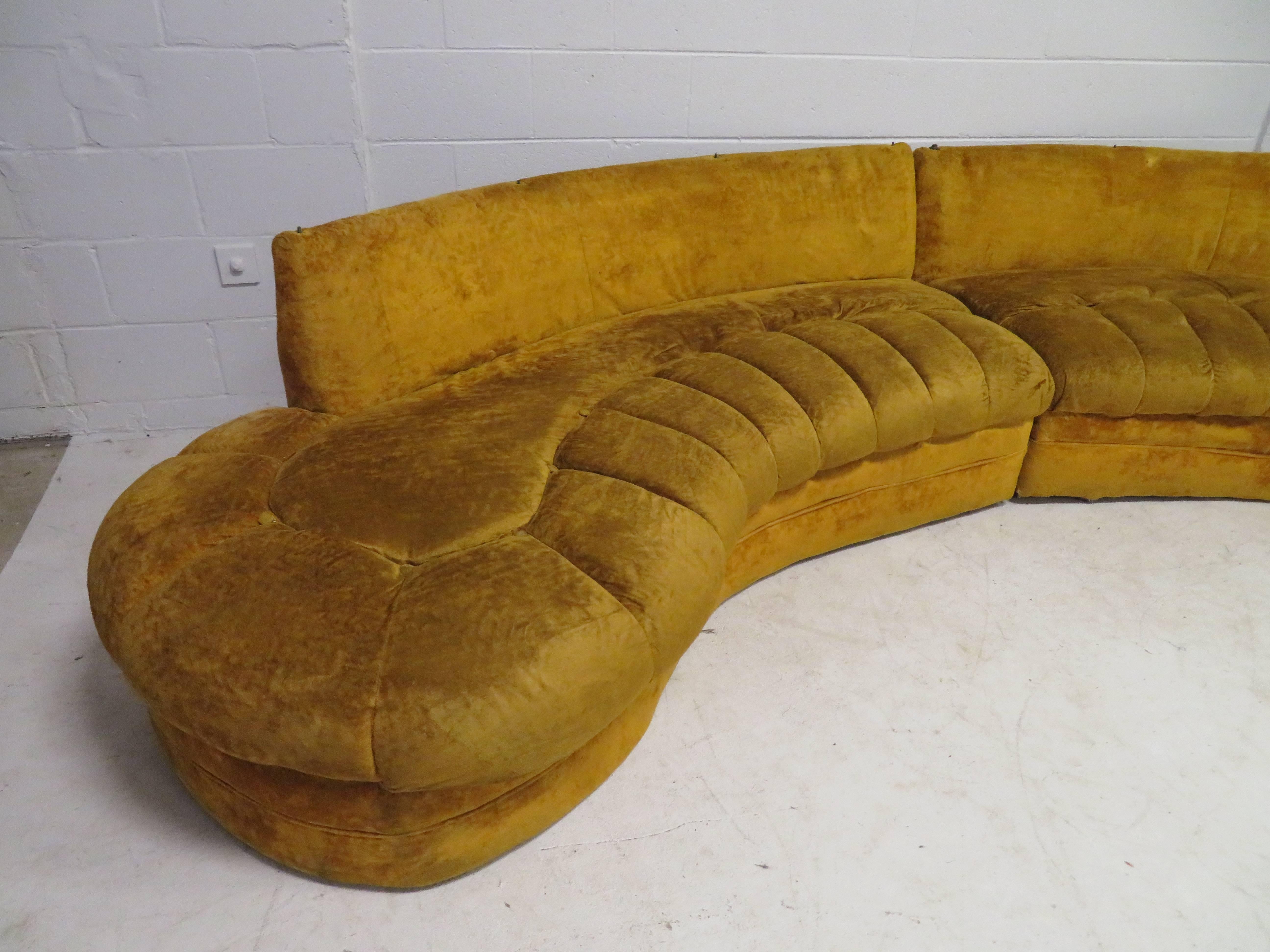 curved serpentine two-piece adrian pearsall style sectional sofa