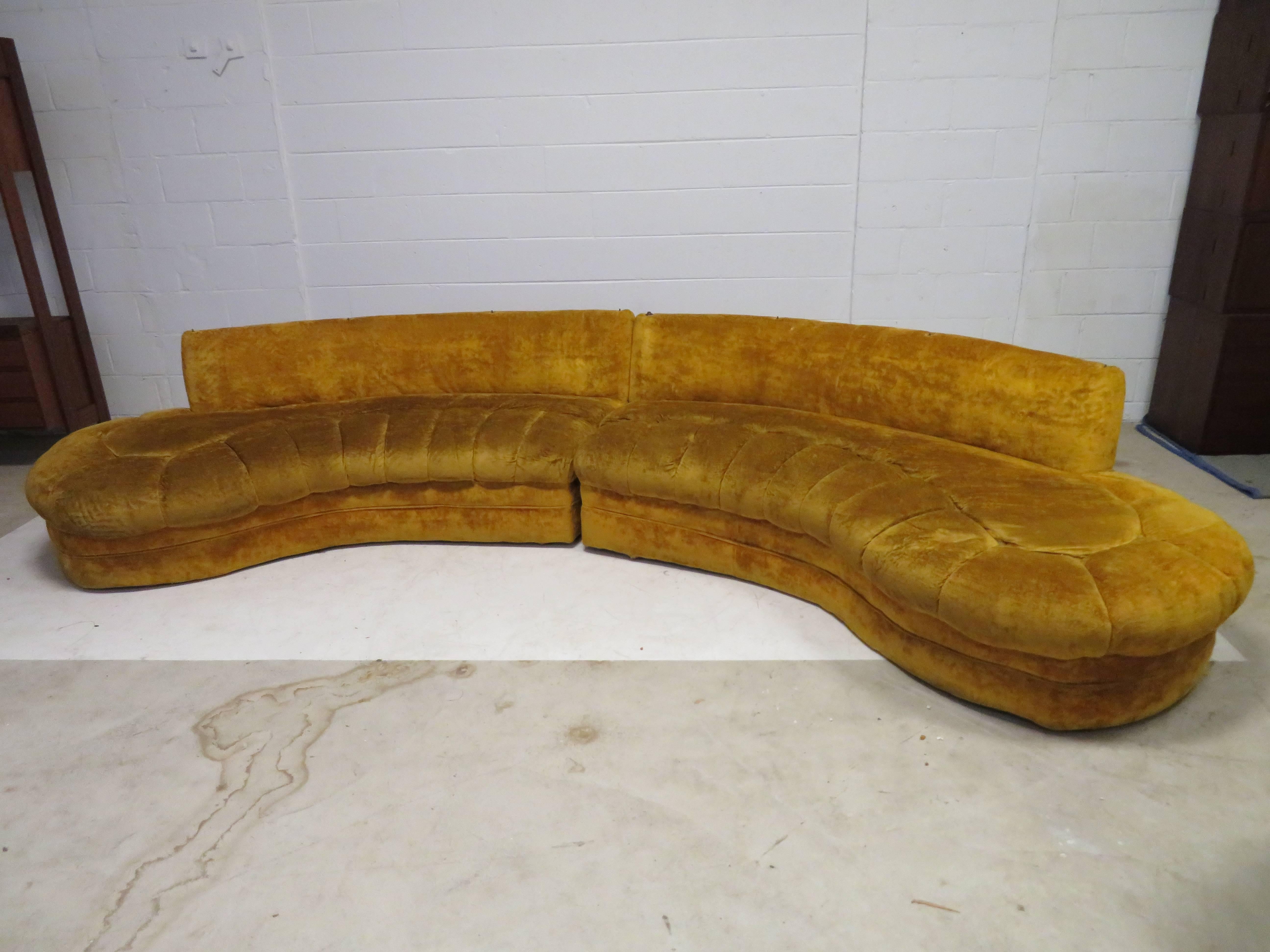 Upholstery Gorgeous Curved Serpentine Two-Piece Adrian Pearsall Style Sectional Sofa