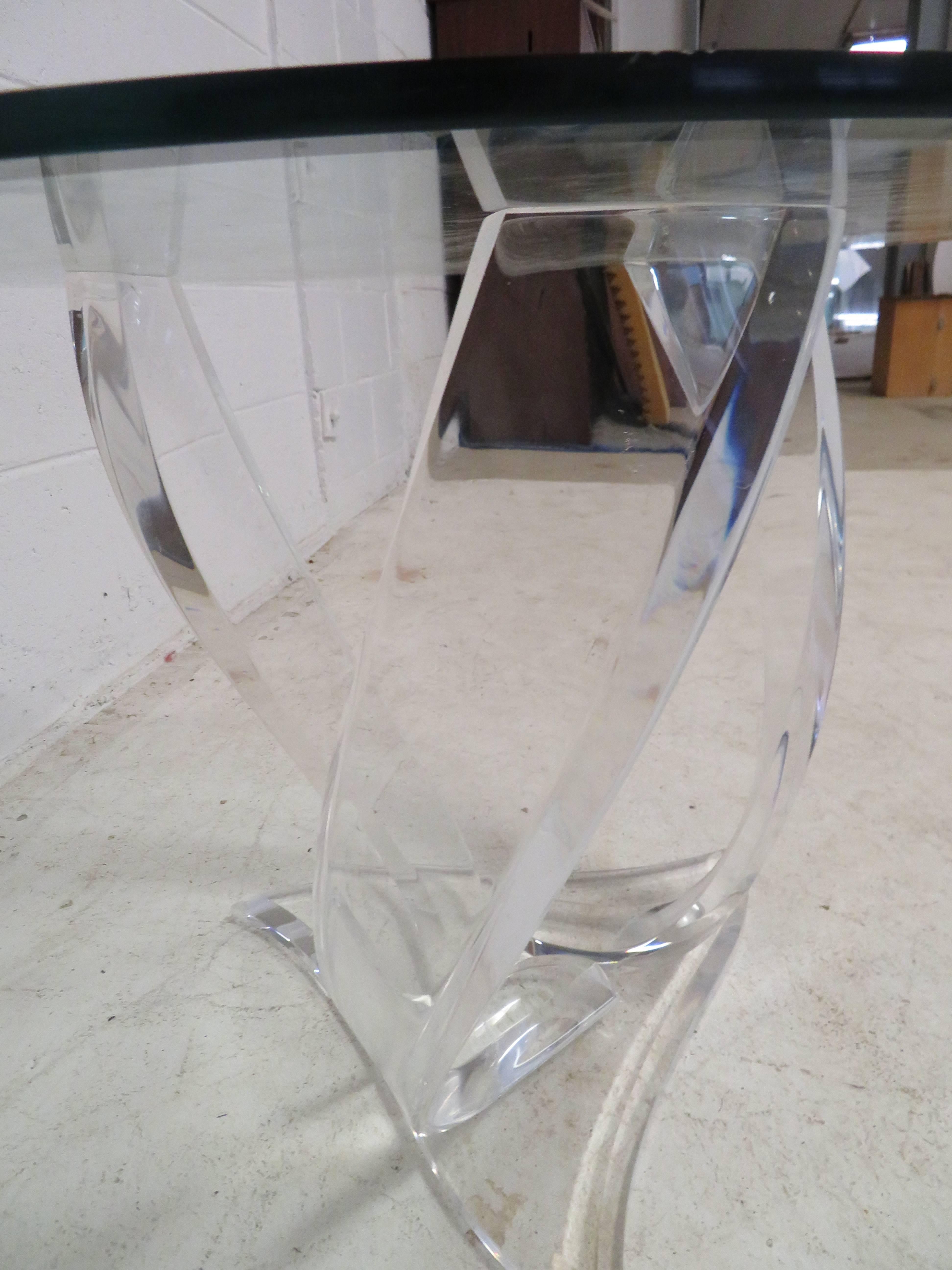 Pair of Signed Haziza Lucite and Glass Tables In Good Condition For Sale In Pemberton, NJ