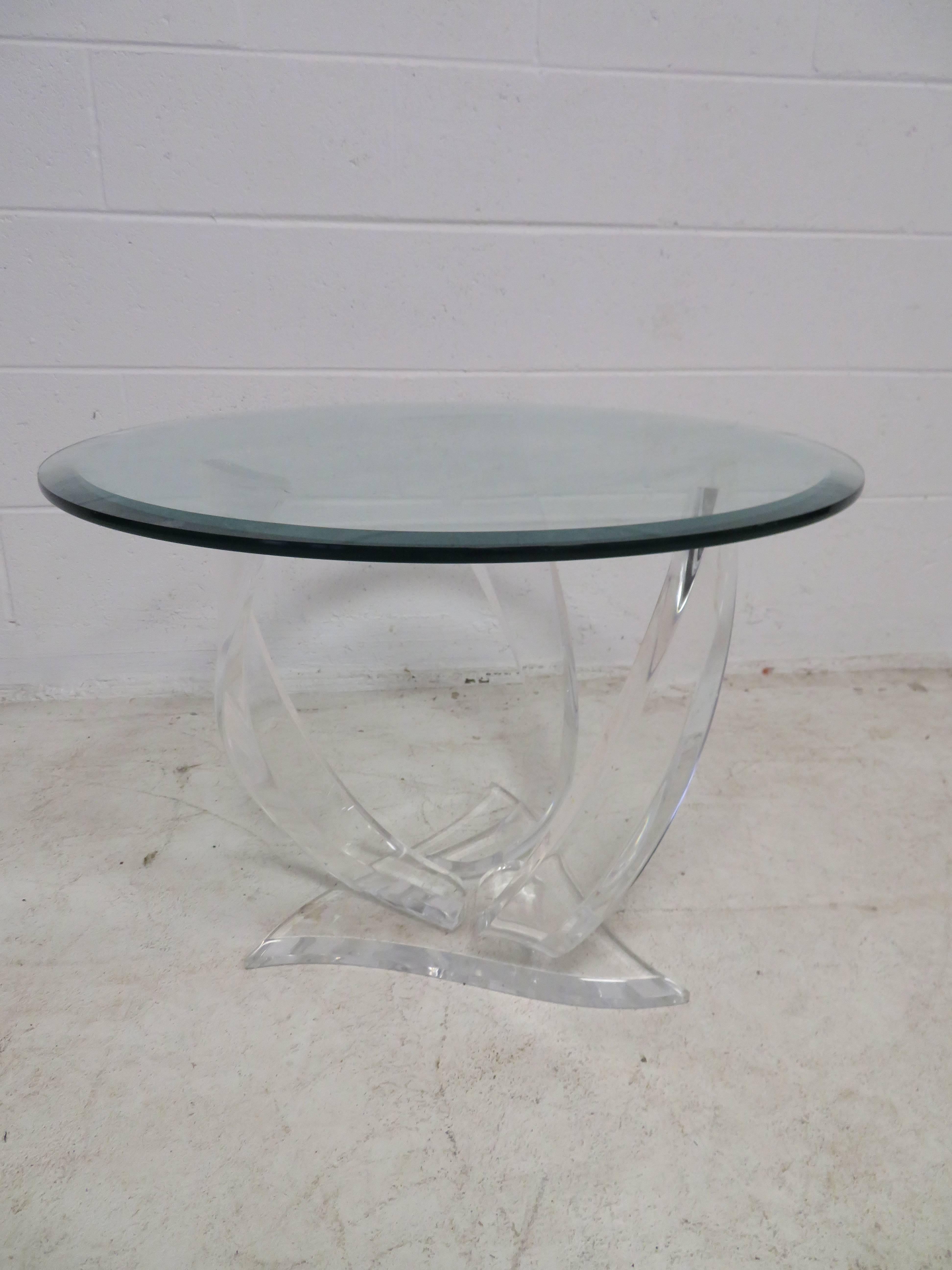 Pair of Signed Haziza Lucite and Glass Tables For Sale 2