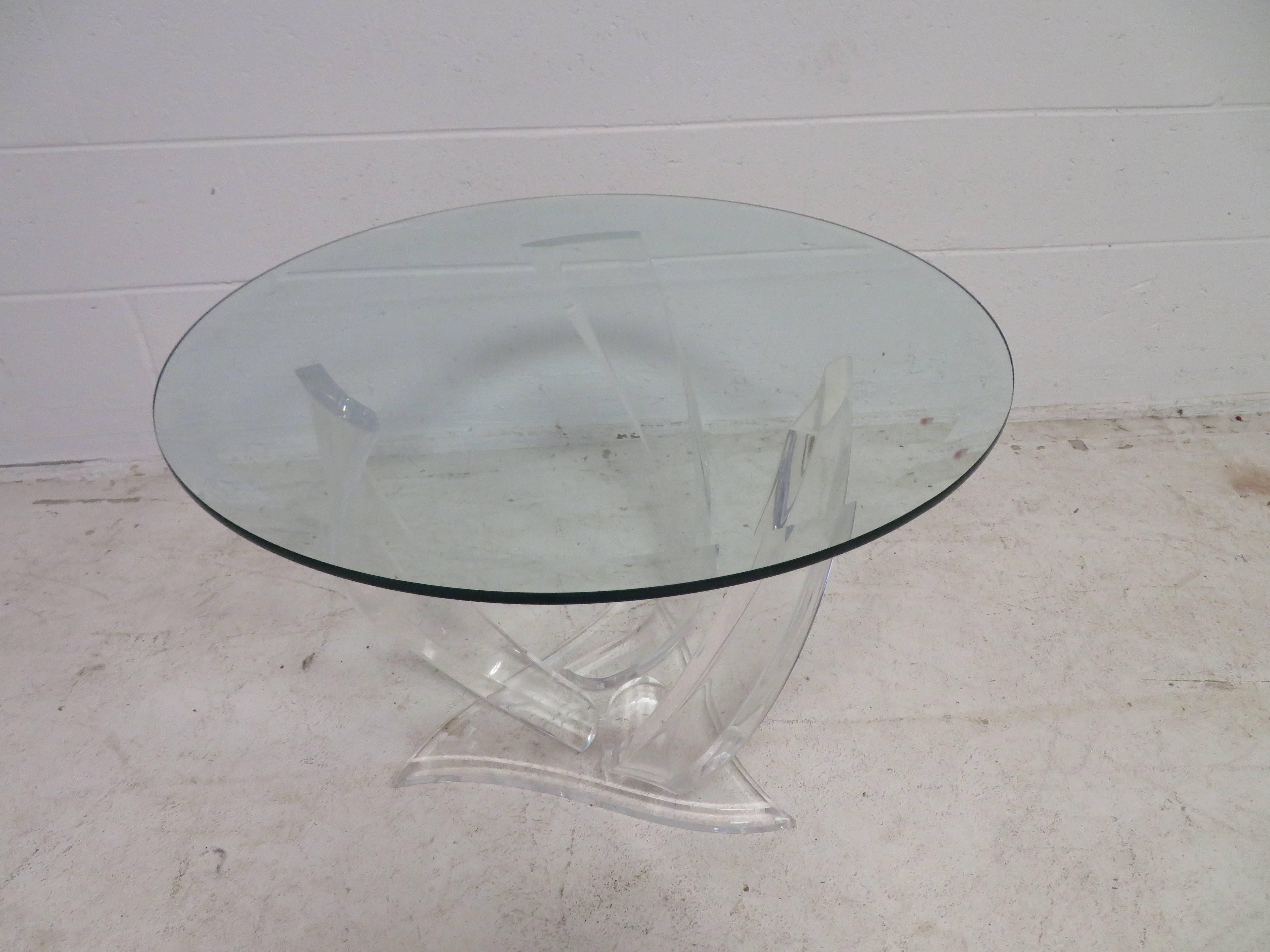 Late 20th Century Pair of Signed Haziza Lucite and Glass Tables For Sale