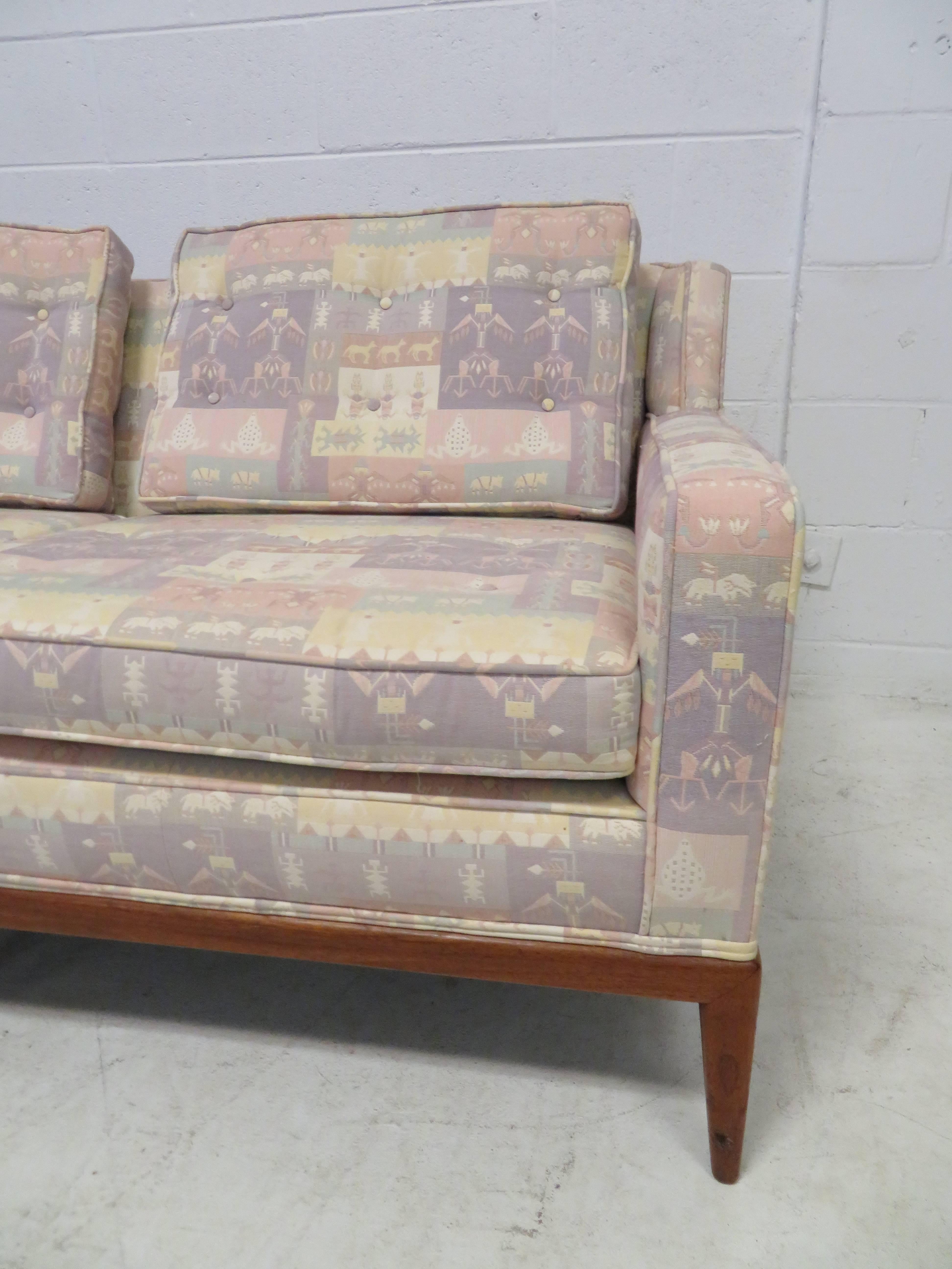 American Handsome Paul McCobb Style Walnut Three-Seat Sofa, Mid-Century Modern For Sale