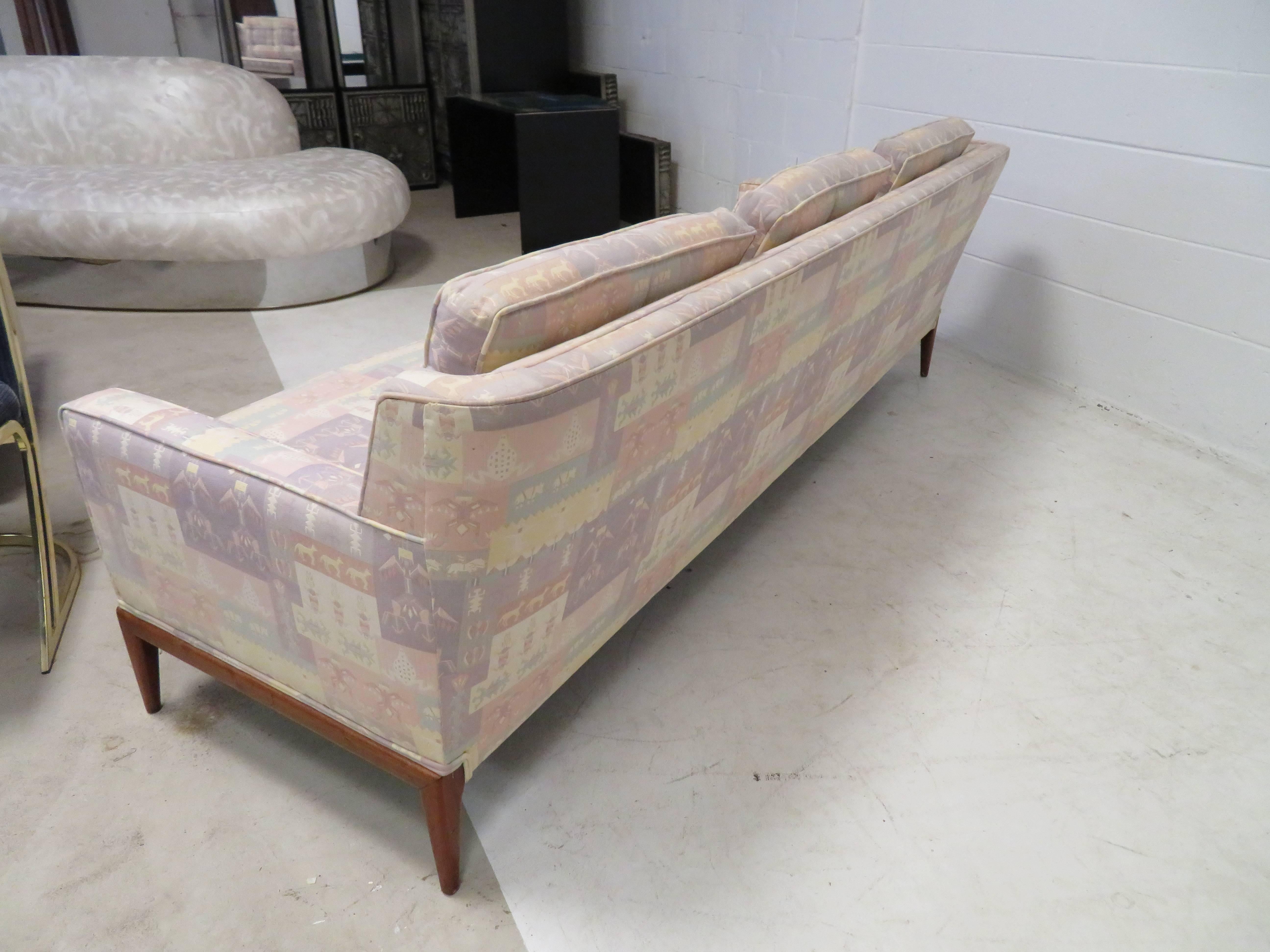 Mid-20th Century Handsome Paul McCobb Style Walnut Three-Seat Sofa, Mid-Century Modern For Sale