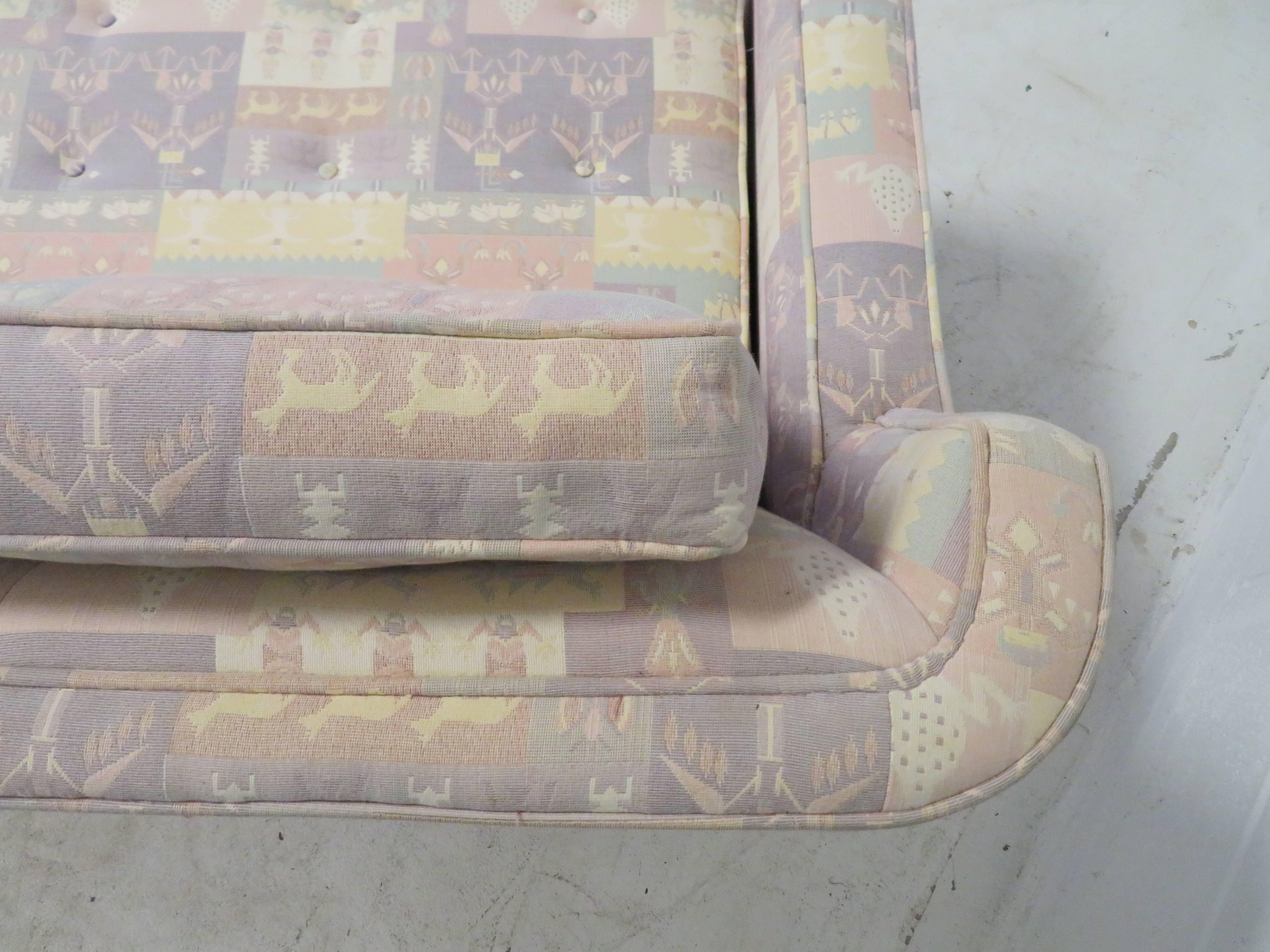 Upholstery Handsome Paul McCobb Style Walnut Three-Seat Sofa, Mid-Century Modern For Sale