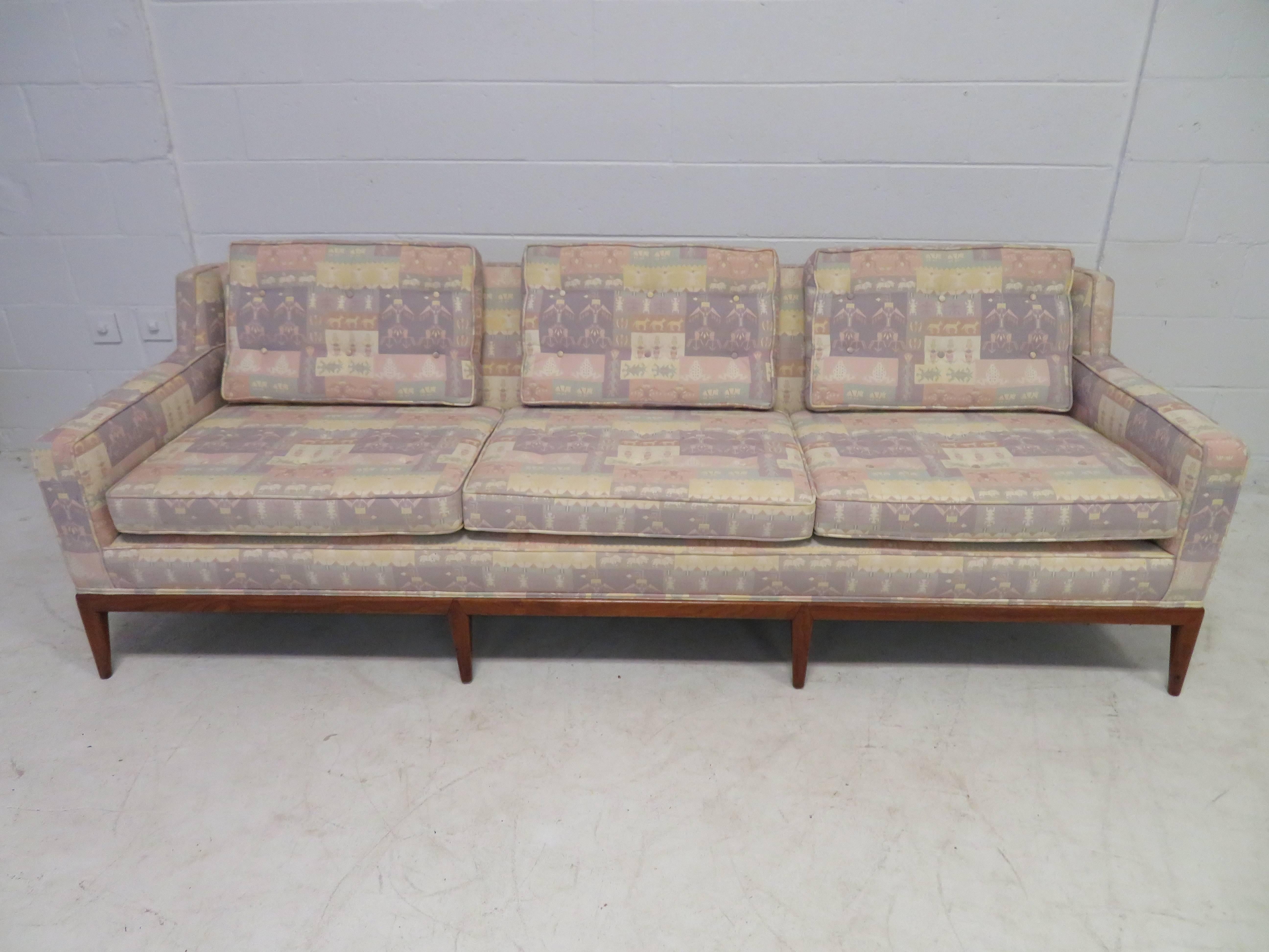 Handsome Paul McCobb Style Walnut Three-Seat Sofa, Mid-Century Modern For Sale 3