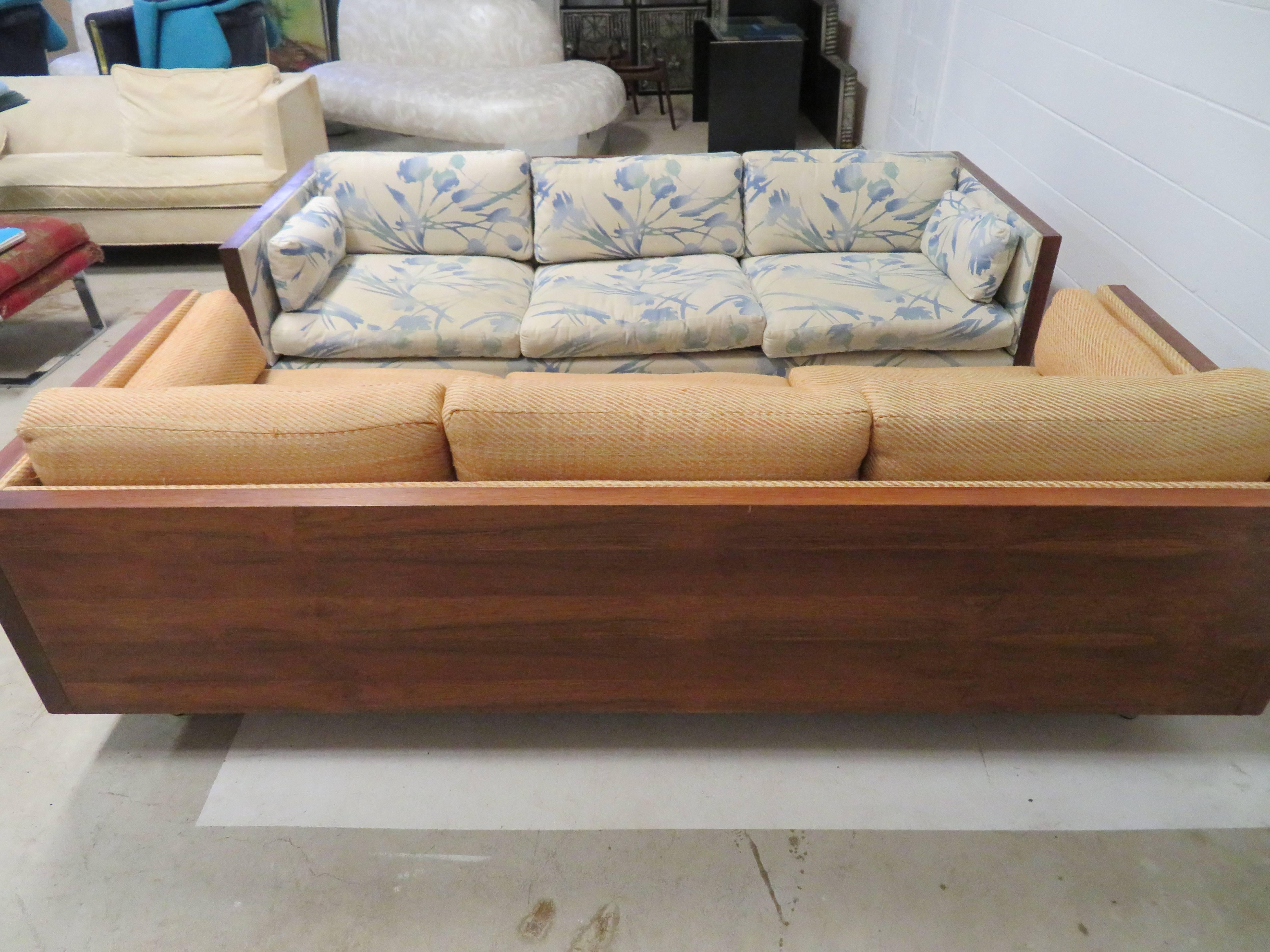 American Gorgeous Pair of Milo Baughman Style Rosewood Case Sofas, Mid-Century Modern For Sale
