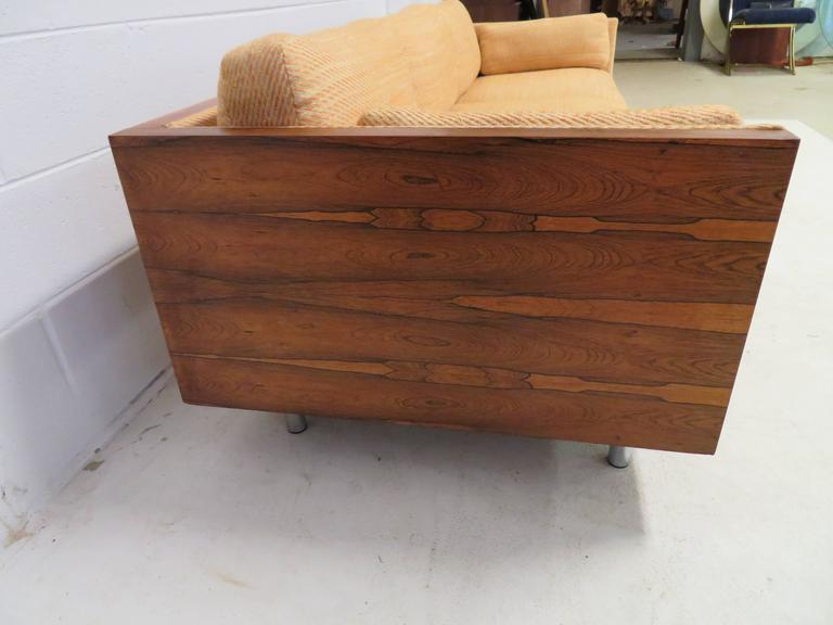 Gorgeous Pair of Milo Baughman Style Rosewood Case Sofas, Mid-Century Modern In Good Condition For Sale In Pemberton, NJ