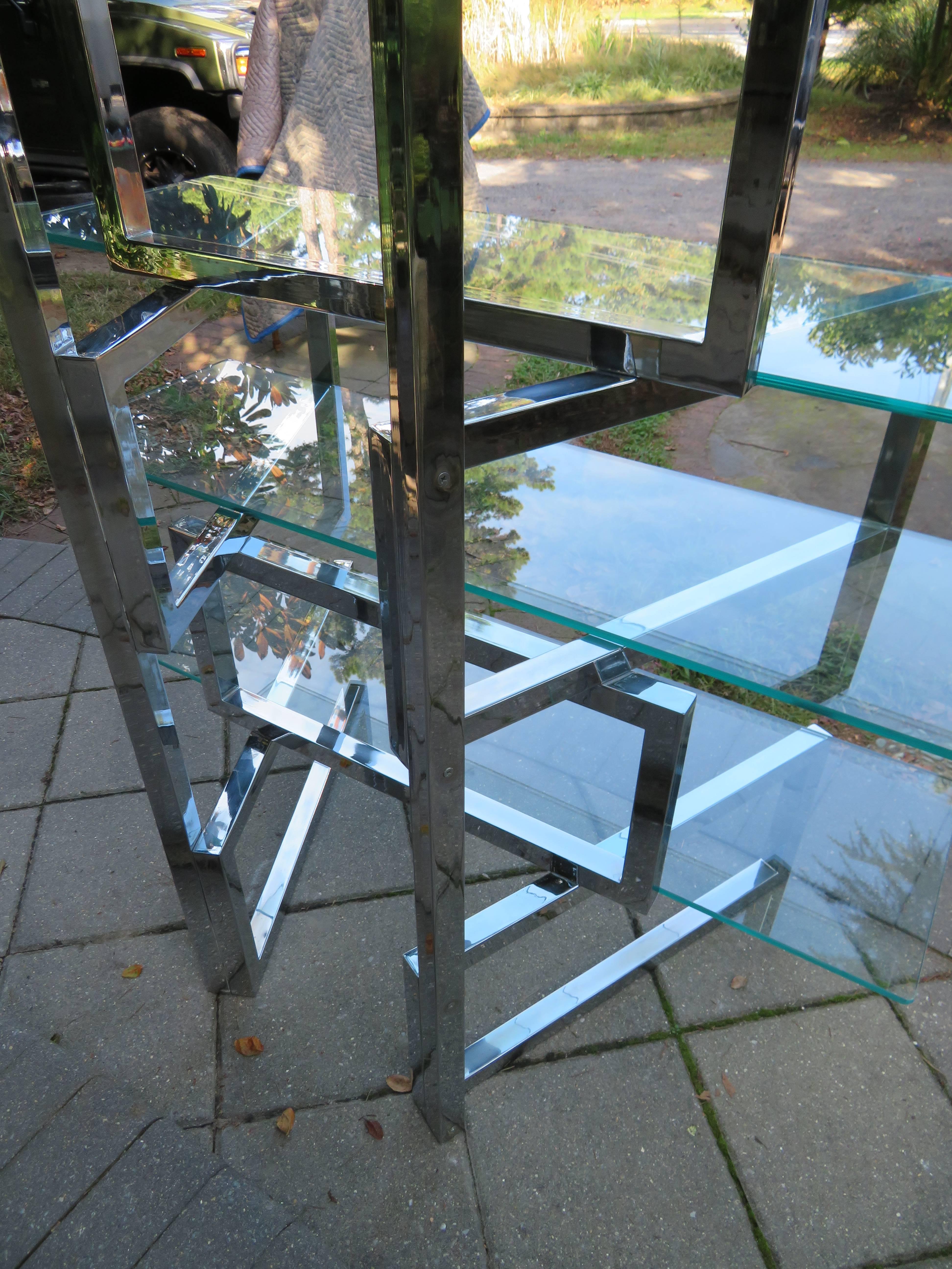 Late 20th Century Outrageous Milo Baughman Style Chrome and Glass Butterfly Etagere Mid-Century