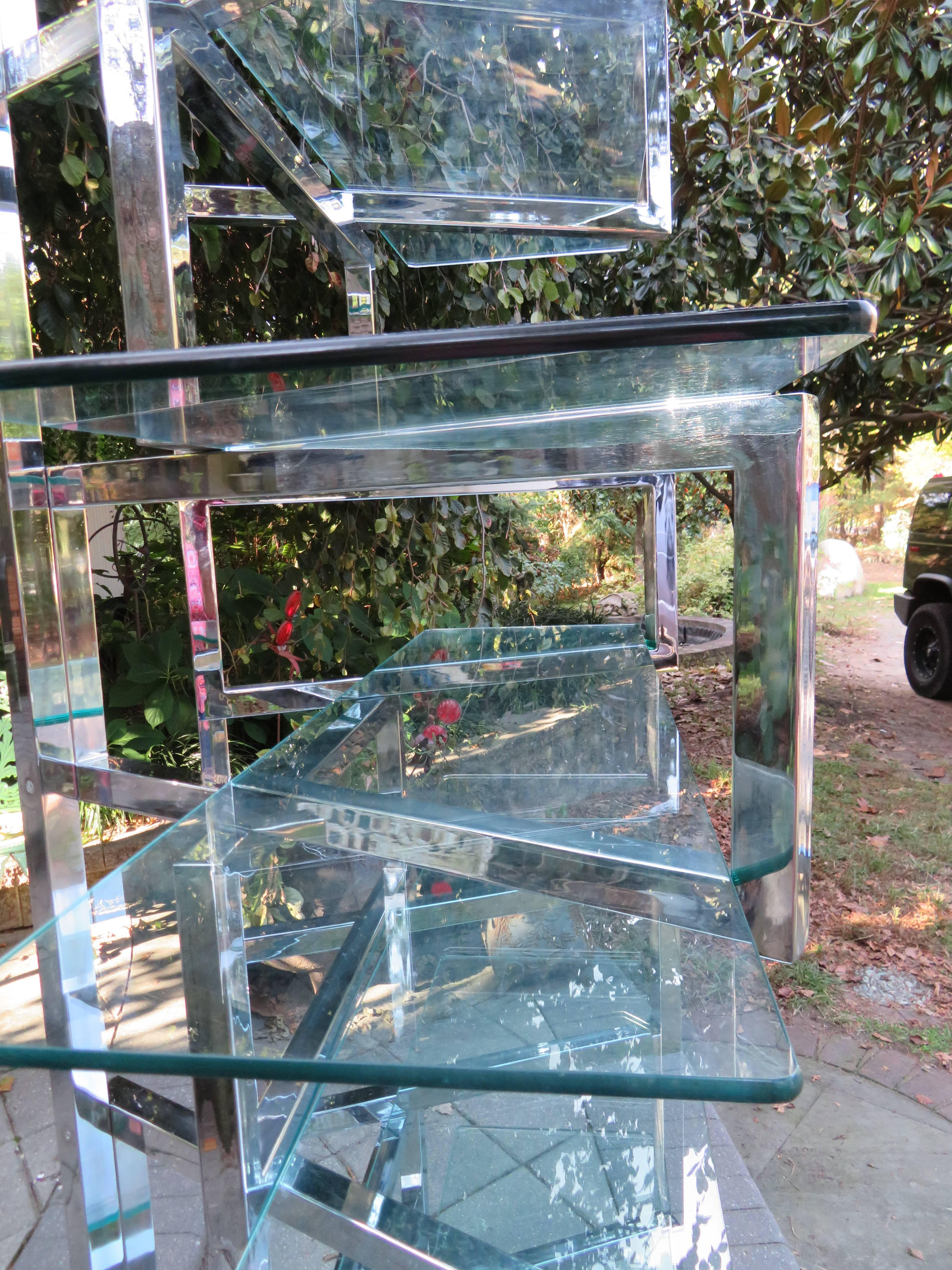 Outrageous Milo Baughman Style Chrome and Glass Butterfly Etagere Mid-Century 2