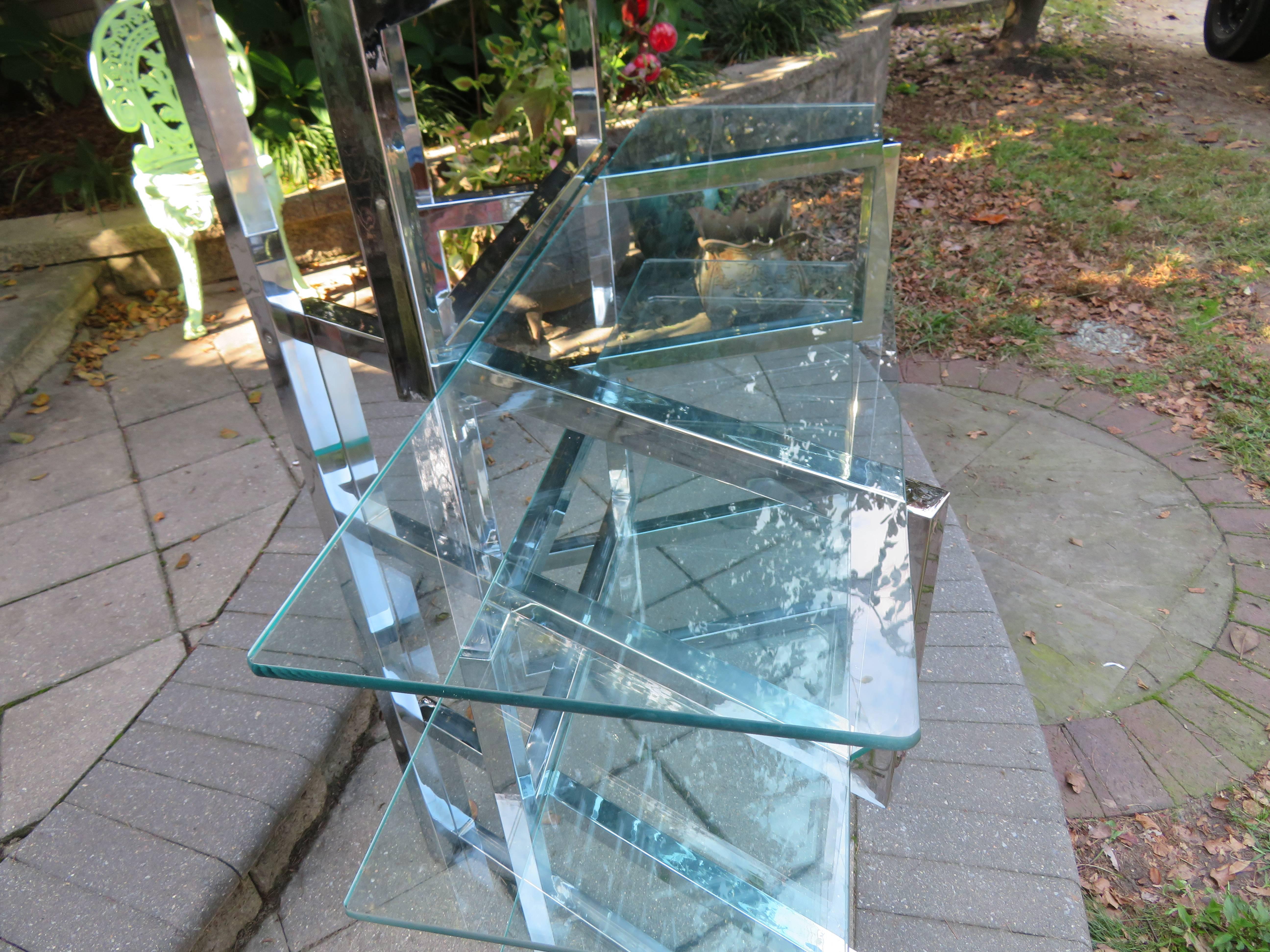 Outrageous Milo Baughman Style Chrome and Glass Butterfly Etagere Mid-Century 3