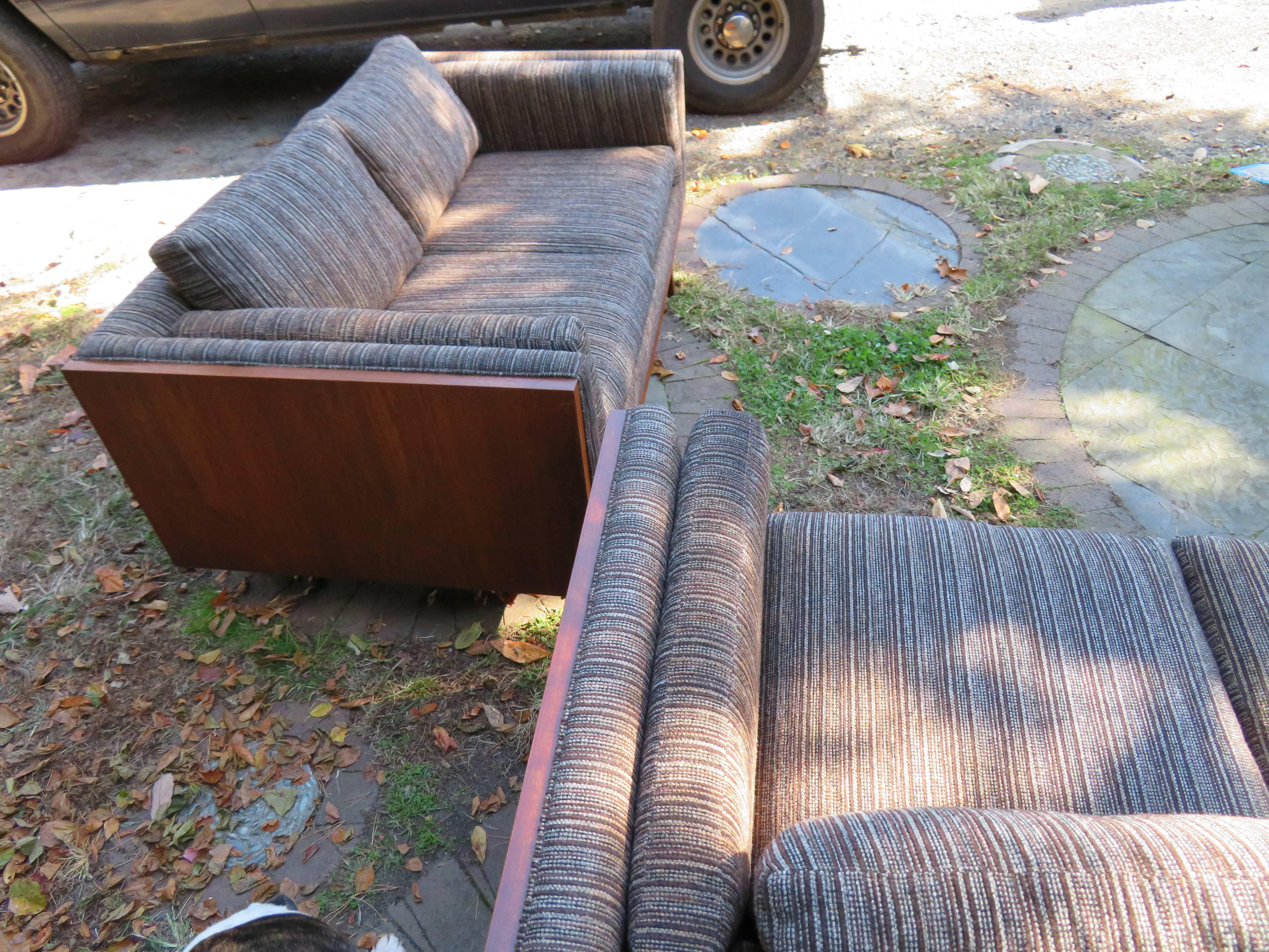Pair of Milo Baughman Style Walnut Case Loveseat Sectional Mid-Century Modern For Sale 2