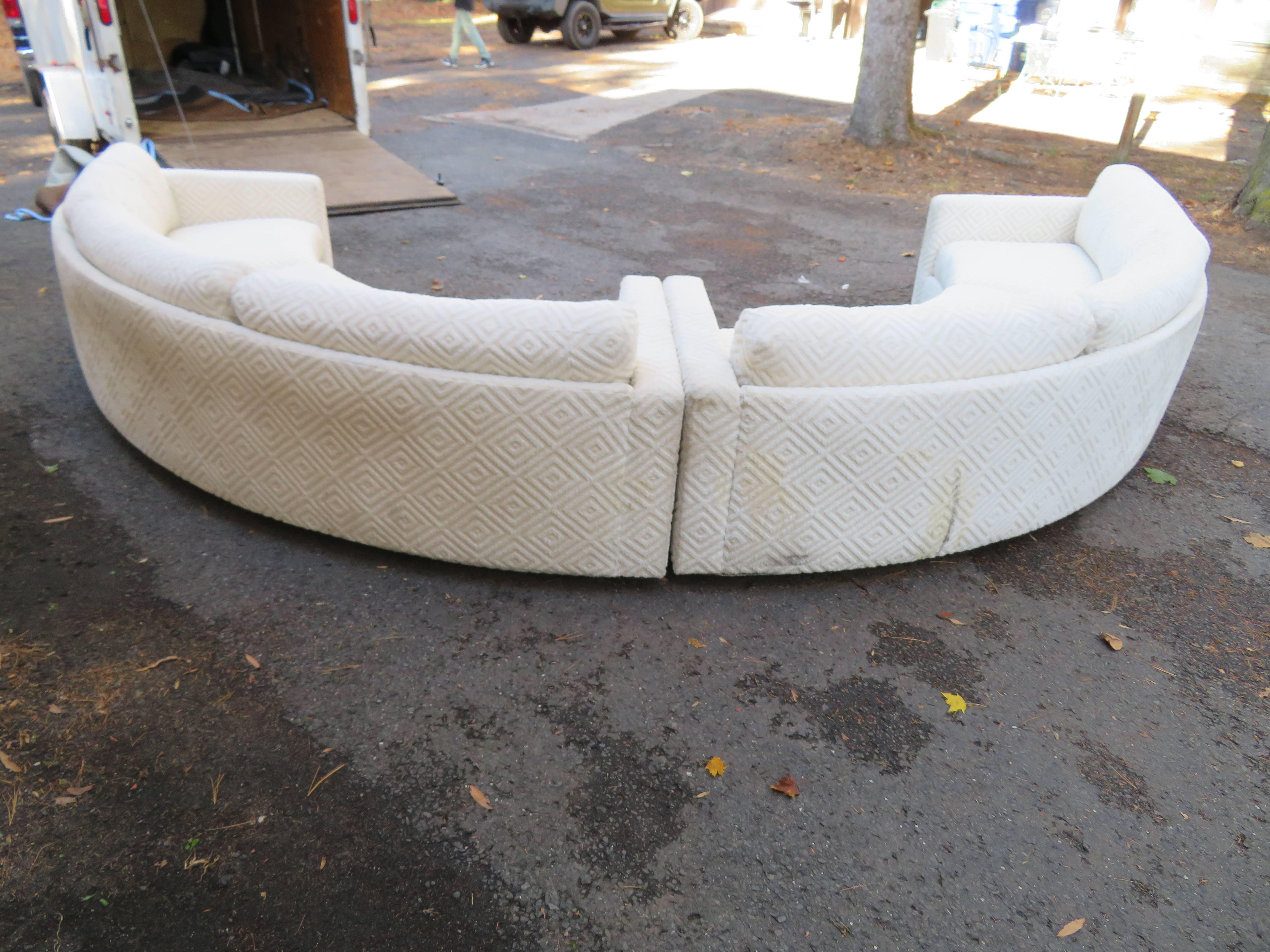 Mid-Century Modern Fabulous Two-Piece Milo Baughman Circular Sectional Sofa, Mid-Century Curved