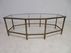 Lovely Mastercraft Brass Oval Octagon Coffee Table Hollywood Regency