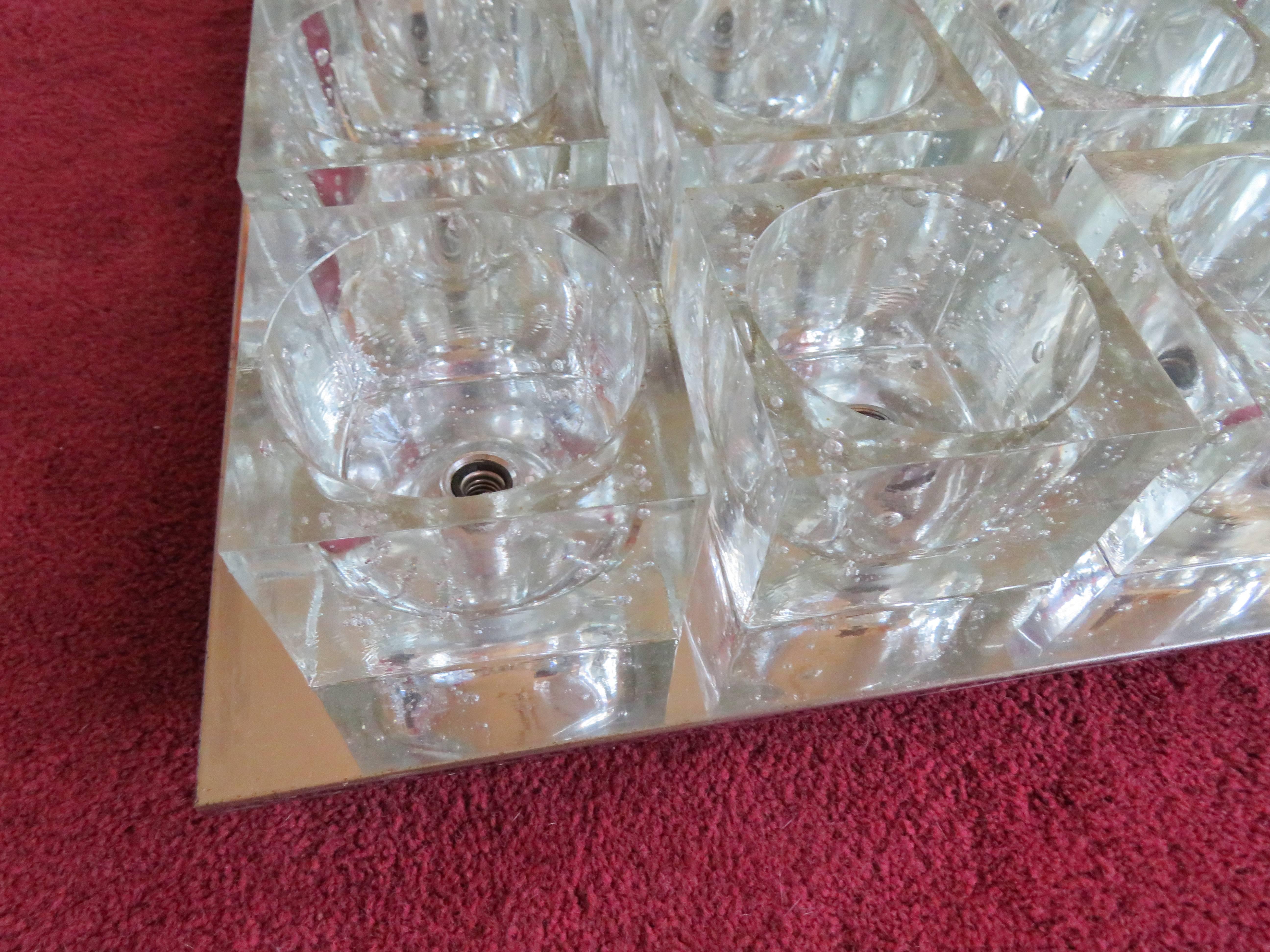 Excellent large Gaetano Sciolari ice cube chrome flush light with 16 cubes.