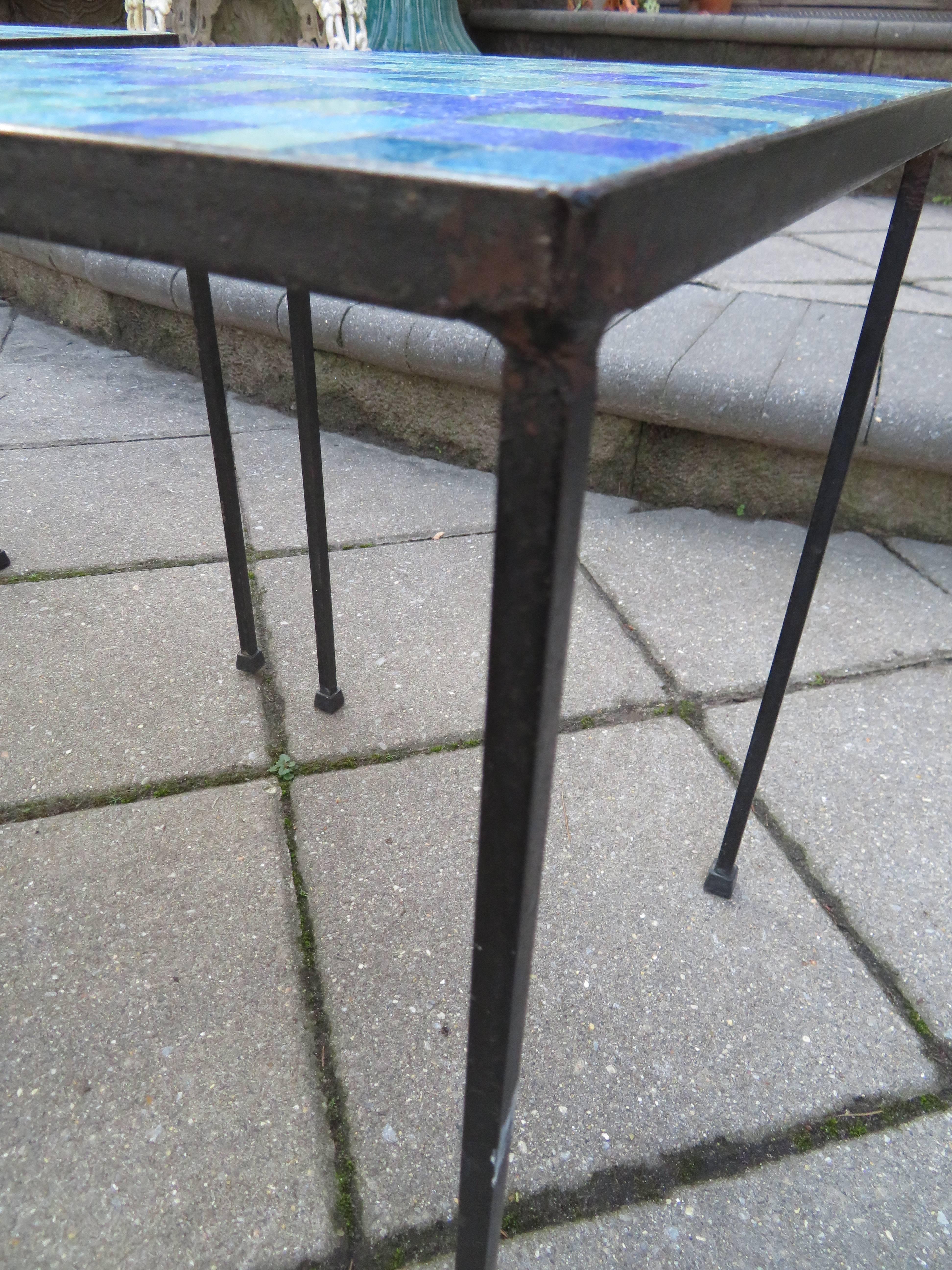 American Wonderful Pair of Paul McCobb Inspired Tile Mosaic Top Tables Mid-Century