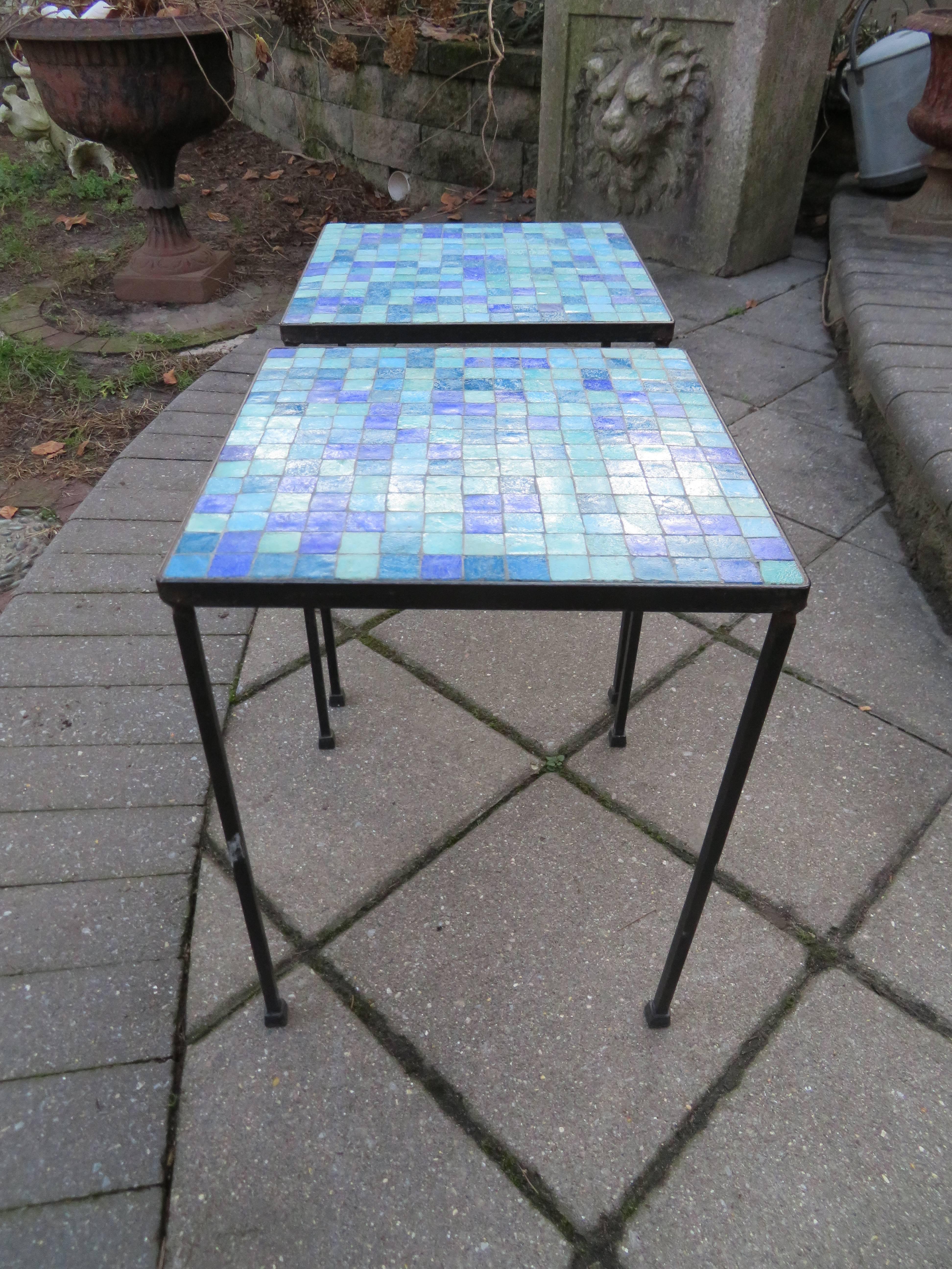 Wonderful Pair of Paul McCobb Inspired Tile Mosaic Top Tables Mid-Century 1