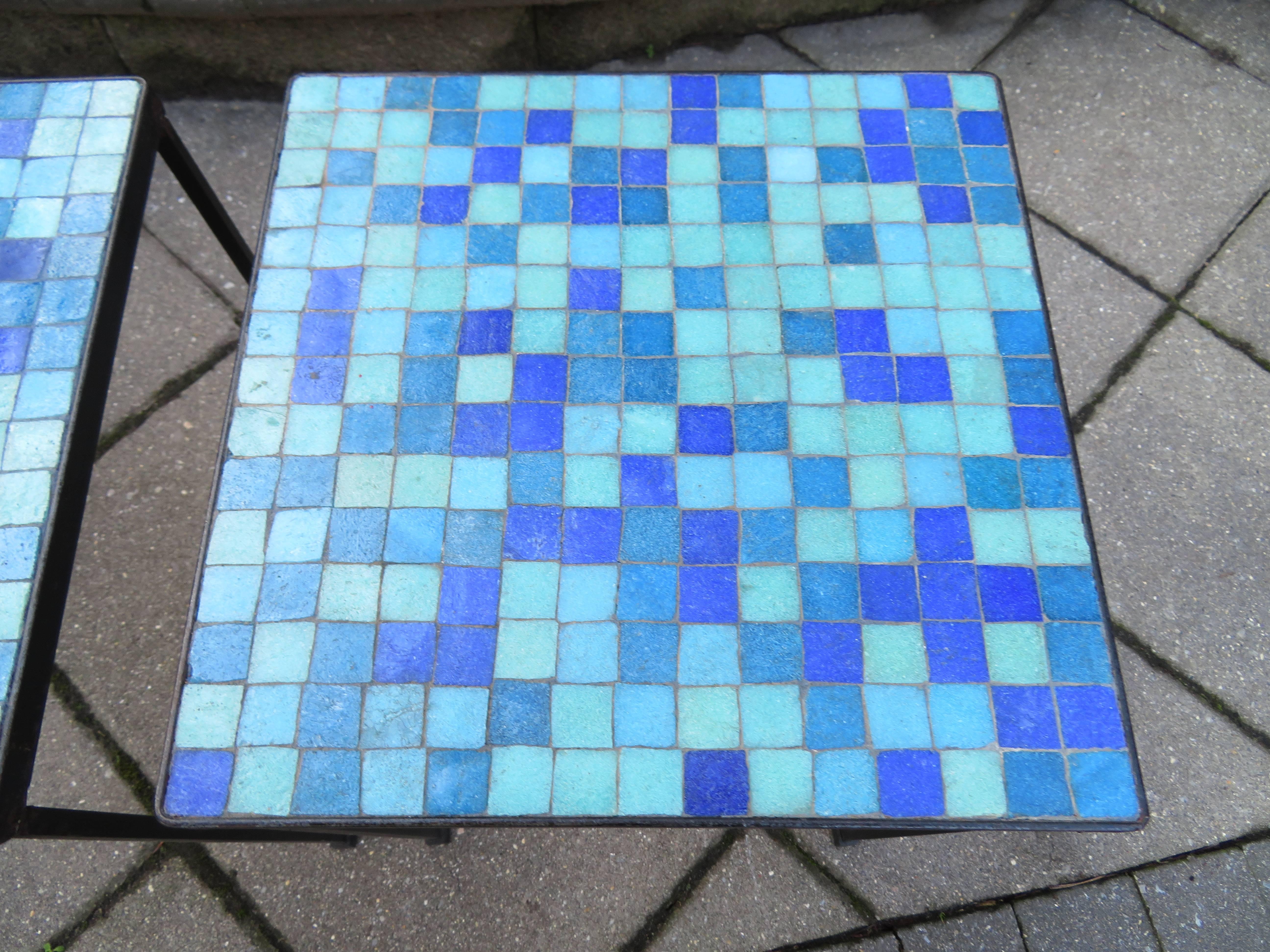 Mid-Century Modern Wonderful Pair of Paul McCobb Inspired Tile Mosaic Top Tables Mid-Century